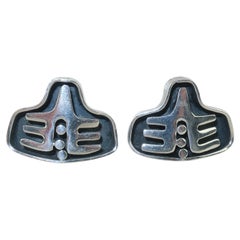 Modernist Abstract Mexican Sterling Silver Earrings, 1950's