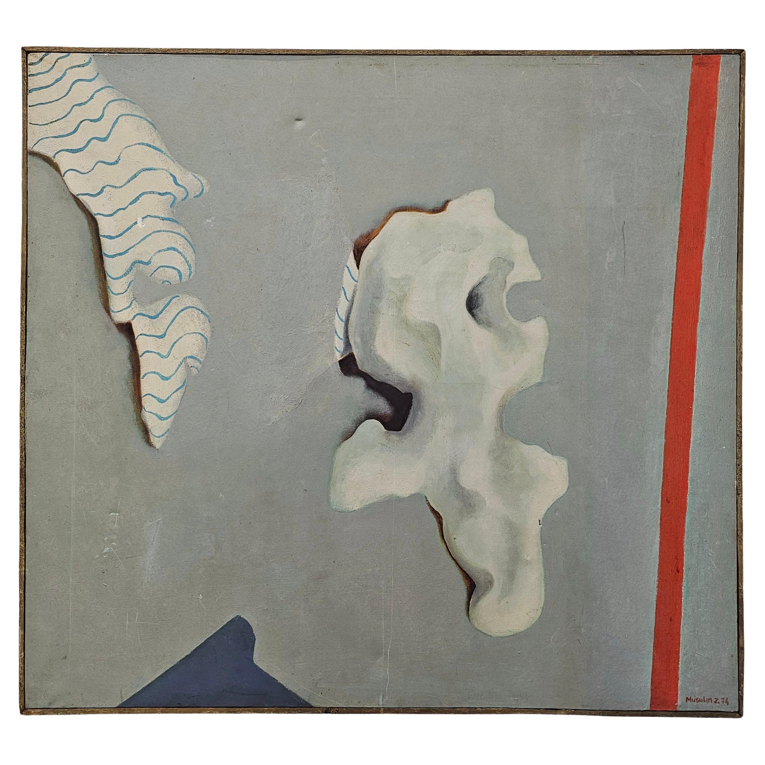 Modernist Abstract Oil on Canvas by Yugoslav artist Zvonko Musulin, Croatia 1974