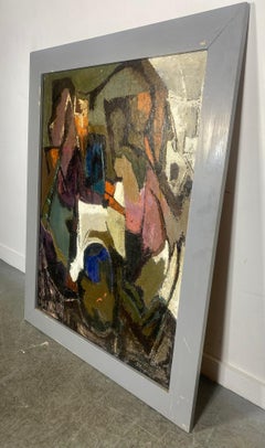 Pittura ad olio astratta modernista su tavola dell'artista di WNY Kathrin Langley