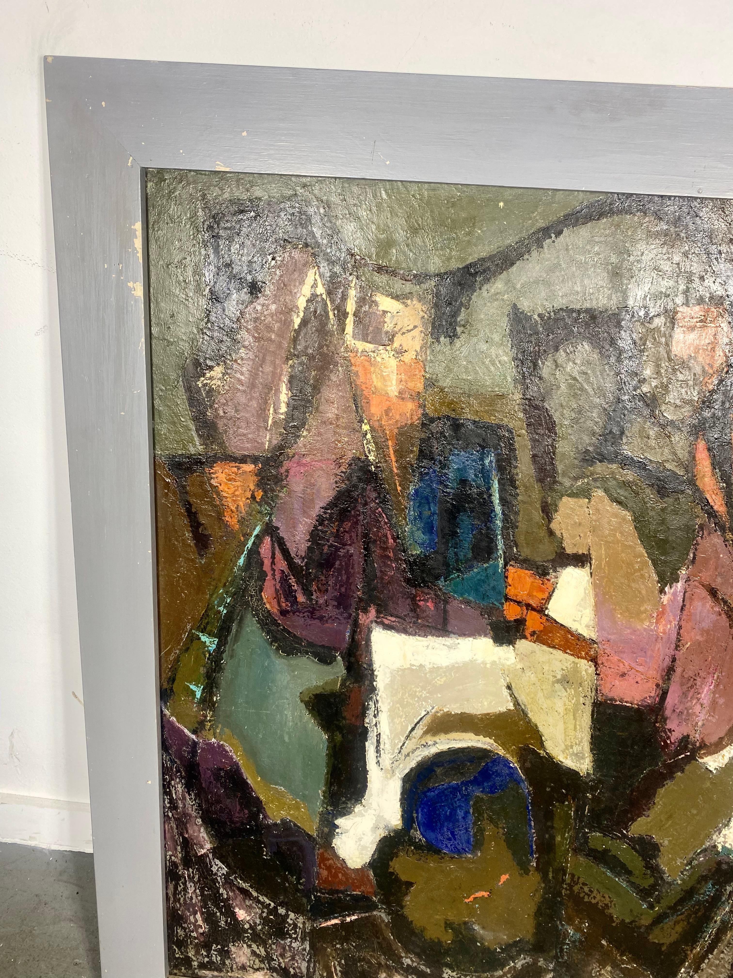 Mid-20th Century Modernist Abstract Oil Painting on Board by WNY Artist Kathrin Langley  For Sale