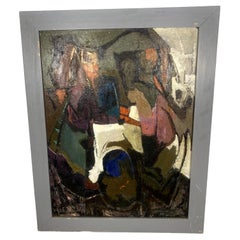Pittura ad olio astratta modernista su tavola dell'artista di WNY Kathrin Langley 