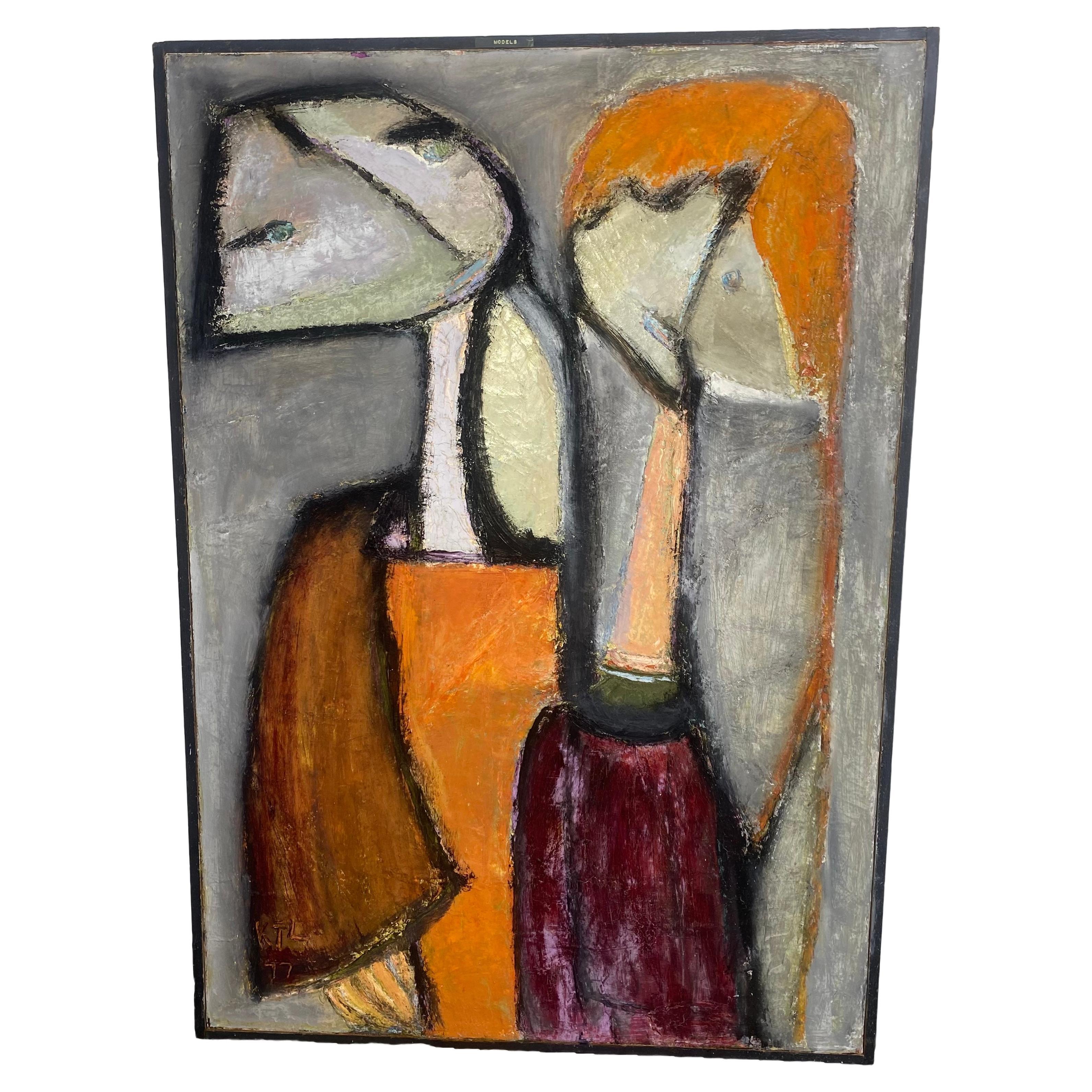 Modernist Abstract Oil Painting on canvas by WNY Artist Kathrin Langley  For Sale