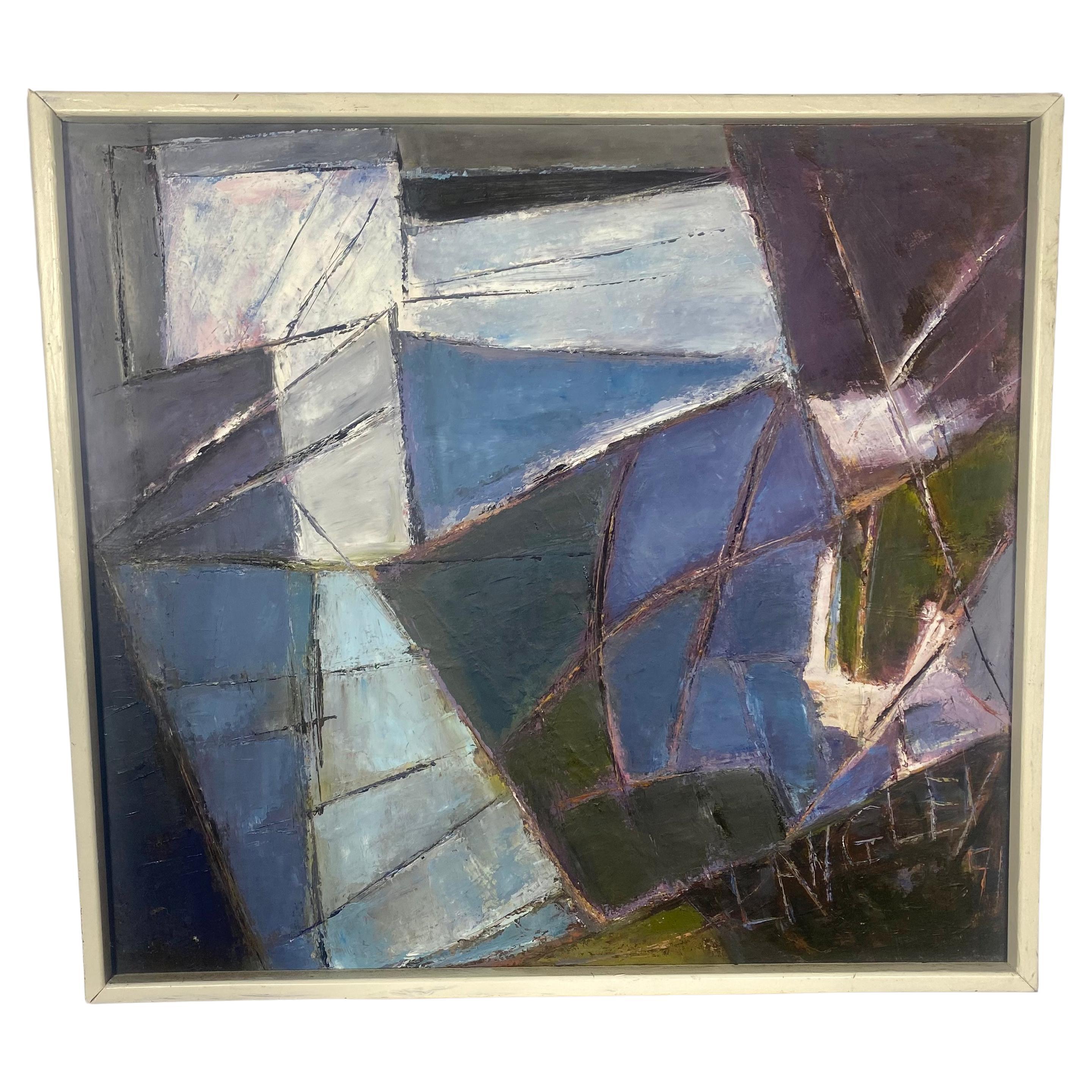 Modernist Abstract Oil Painting on canvas by WNY Artist Kathrin Langley For Sale
