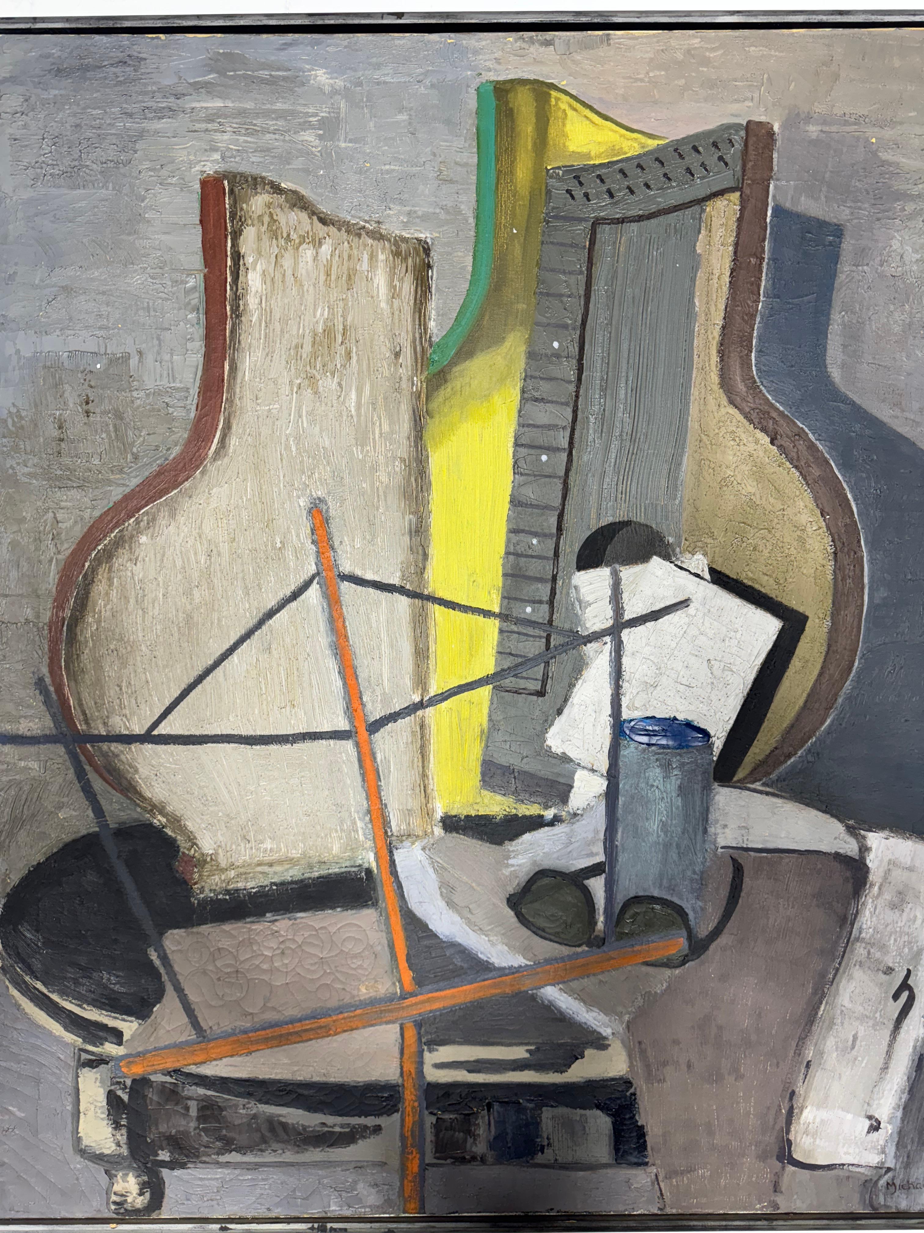 Pittura a olio astratta modernista su tela,,, Non datata, ma è una mia ipotesi  anni '40-inizio anni '50, 