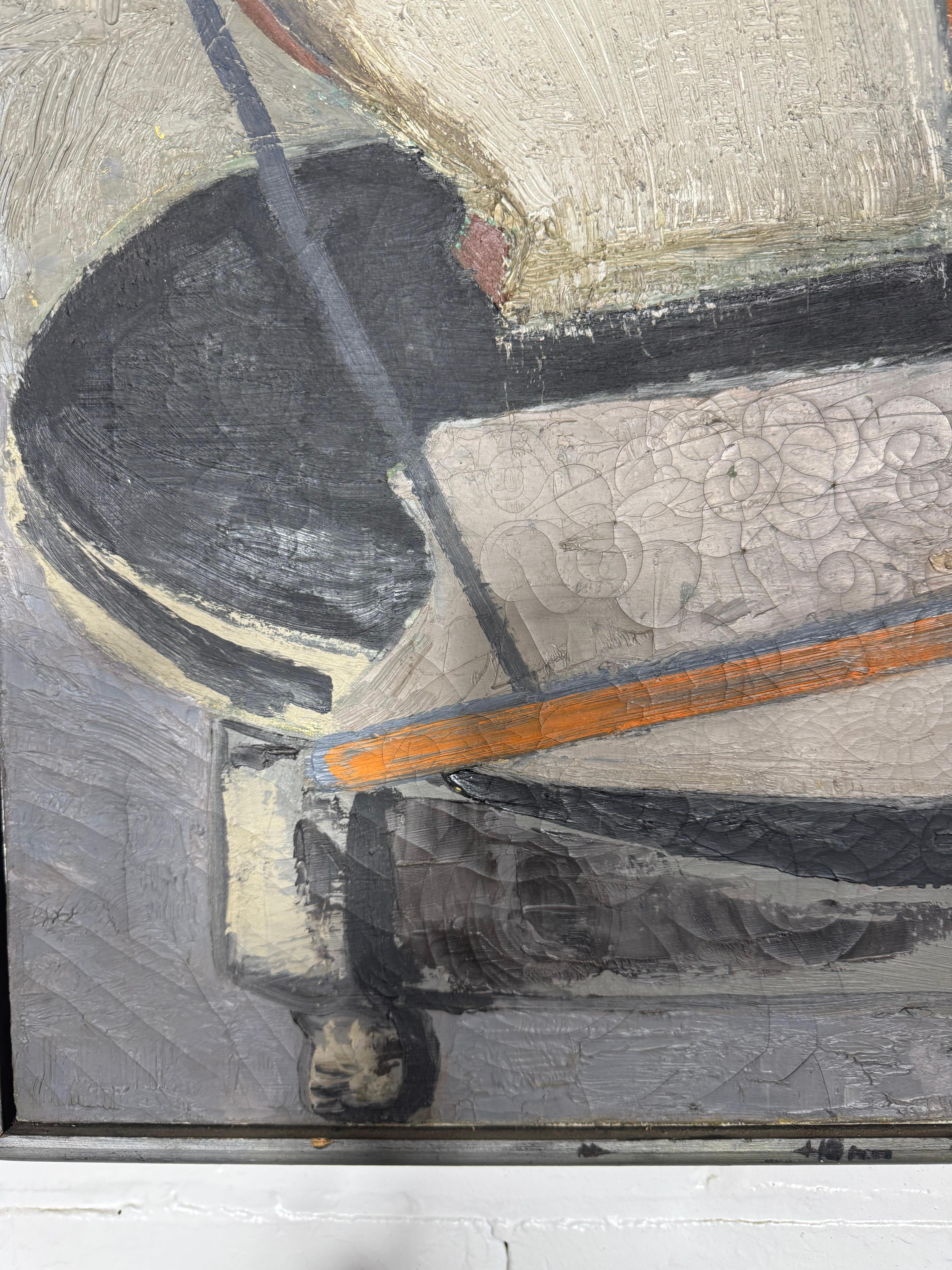 Americano Pittura ad olio astratta modernista su tela degli anni '40-'50, 