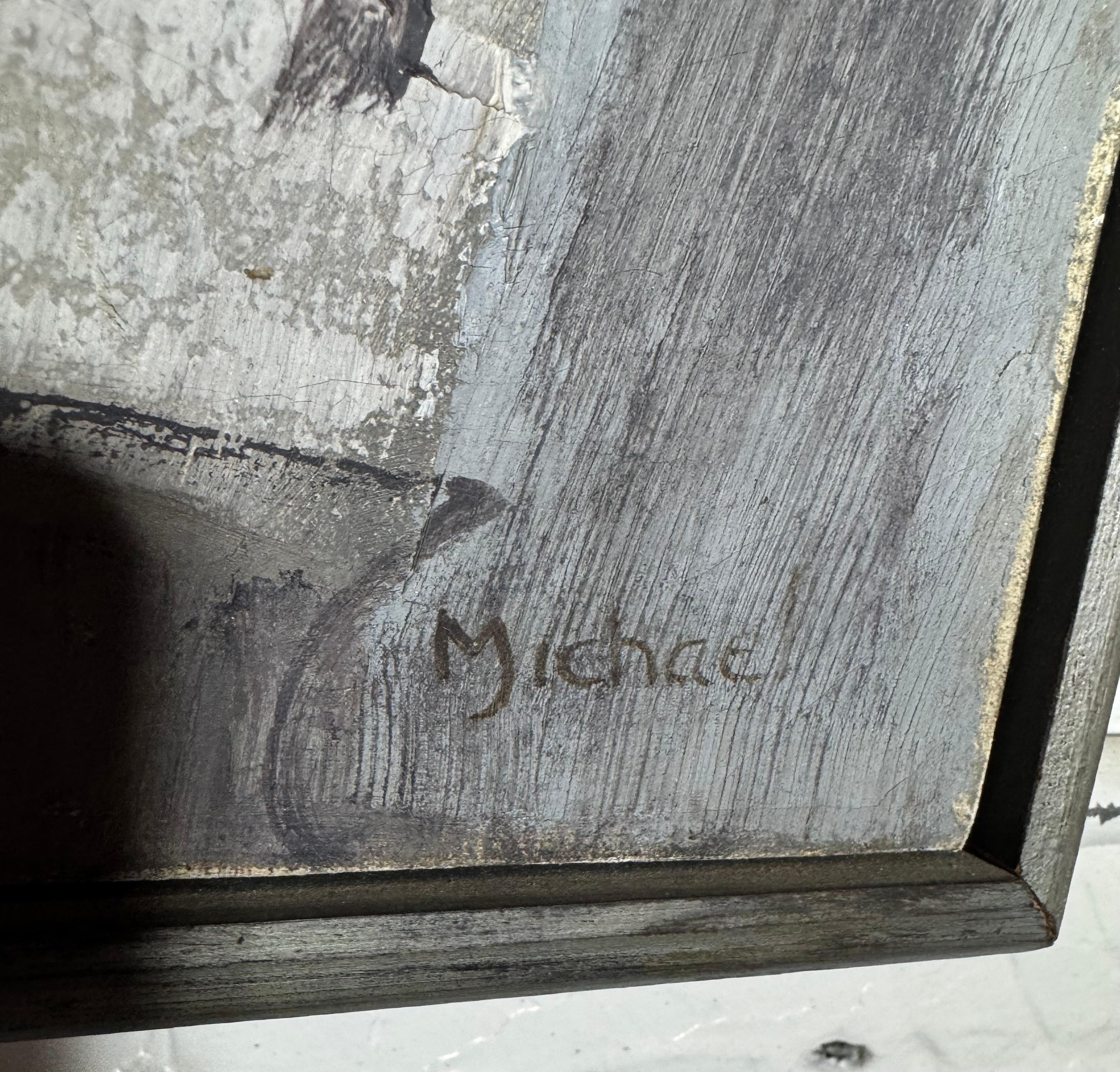 Metà XX secolo Pittura ad olio astratta modernista su tela degli anni '40-'50, 