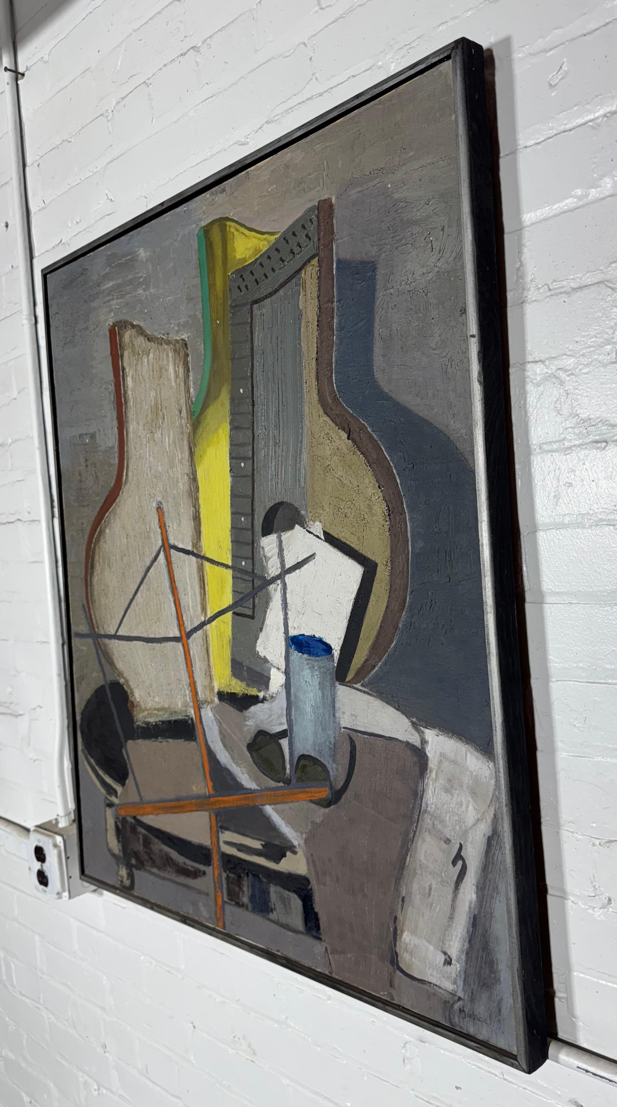Legno Pittura ad olio astratta modernista su tela degli anni '40-'50, 