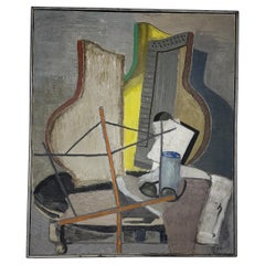 Pittura ad olio astratta modernista su tela degli anni '40-'50, "musicale".   MICHAEL