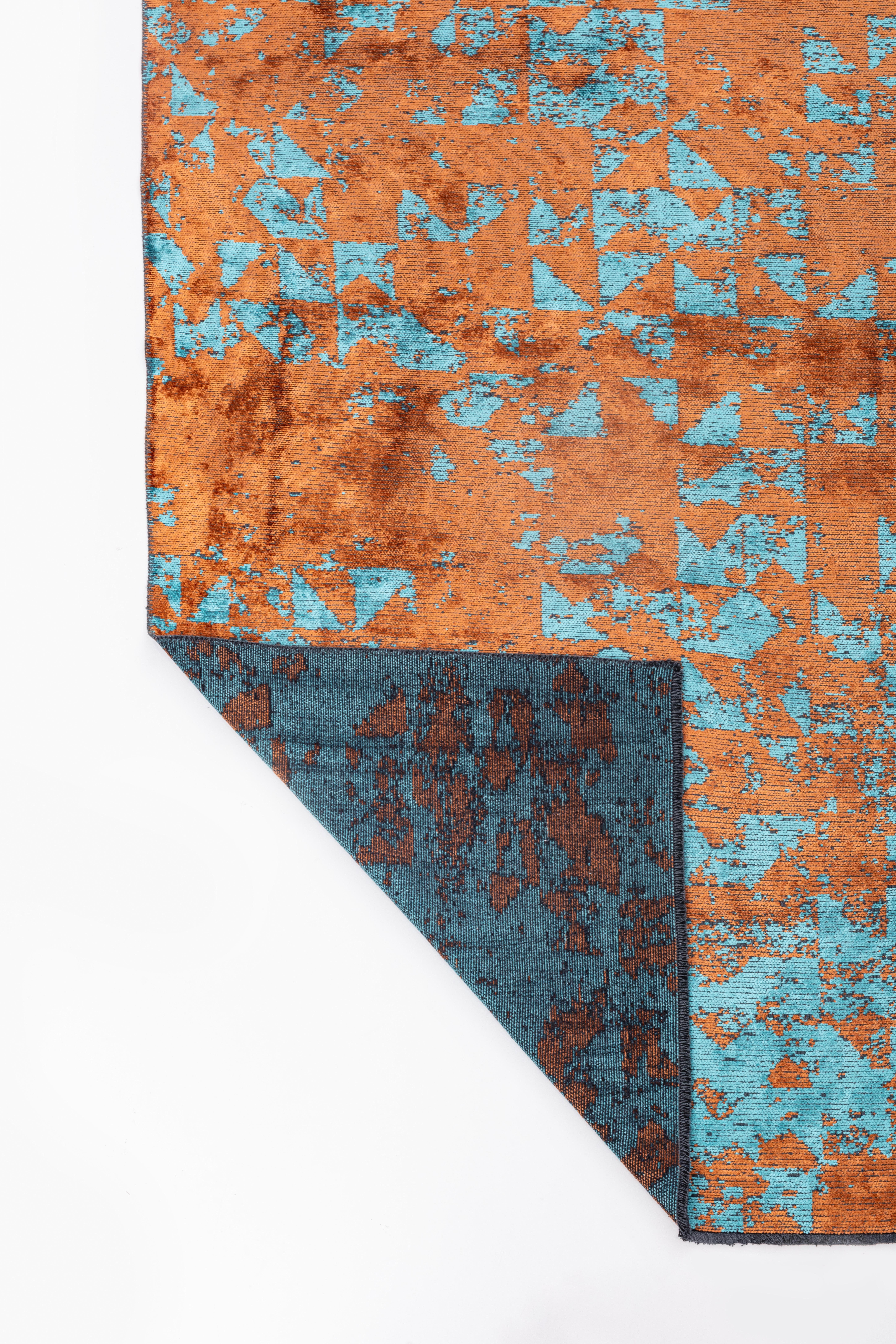 Post-Modern Modernist Abstract Orange Turquoise Abstract Rug Without Fringe For Sale