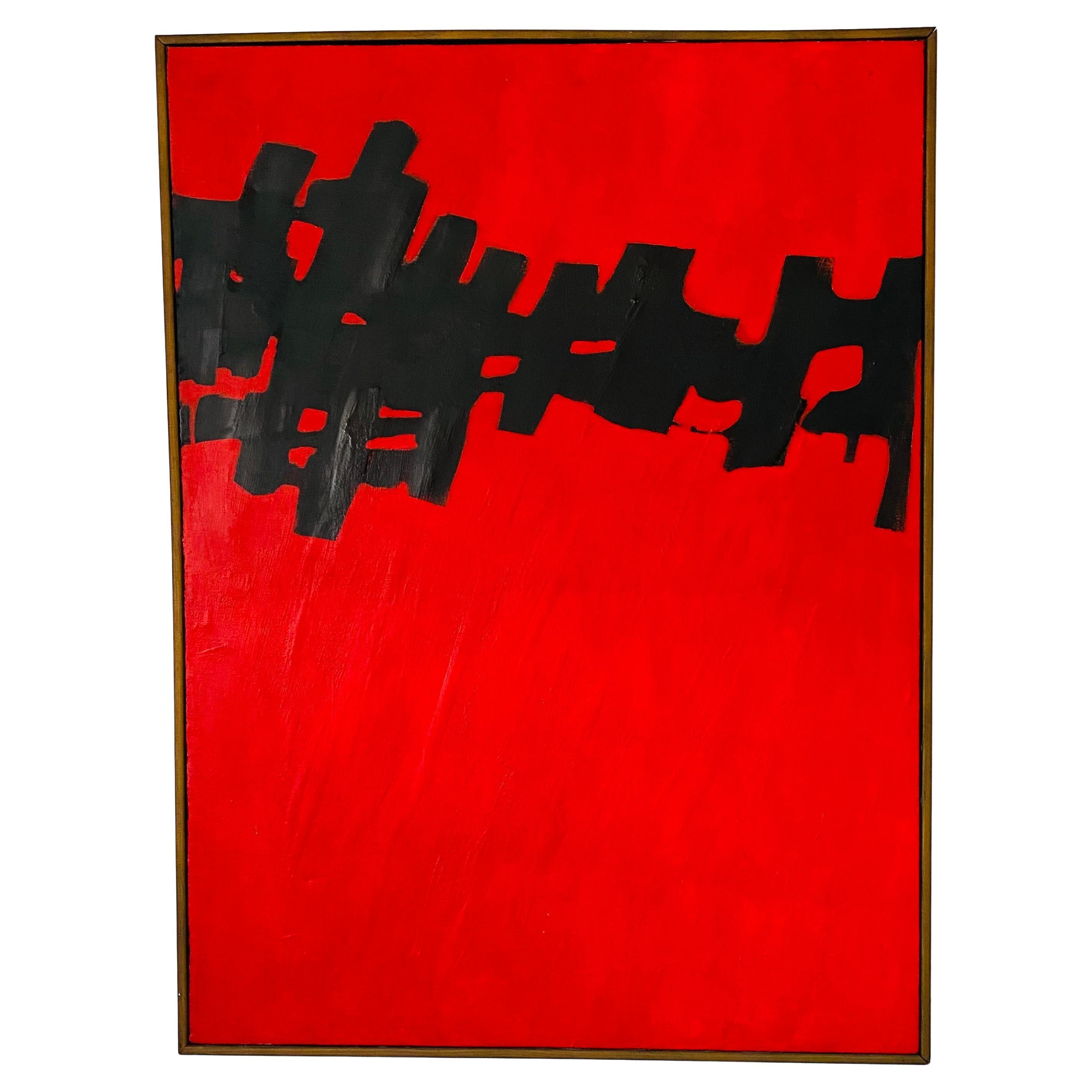 Pintura acrílica original abstracta modernista sobre lienzo Años 70
