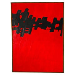Pintura acrílica original abstracta modernista sobre lienzo Años 70