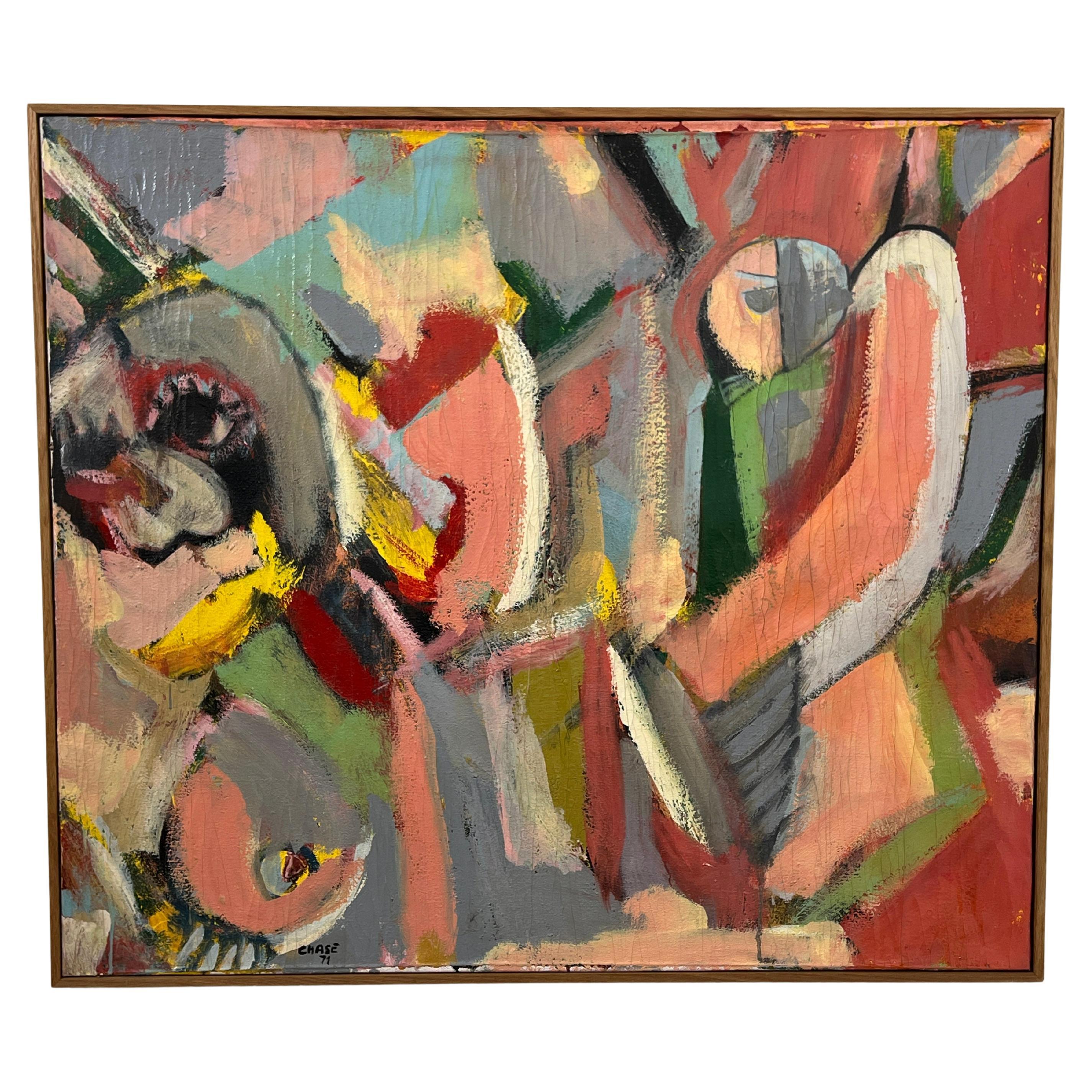 Modernist Abstract Painting by Chase Bailey Titled "Women's Liberation", D. 1971 For Sale