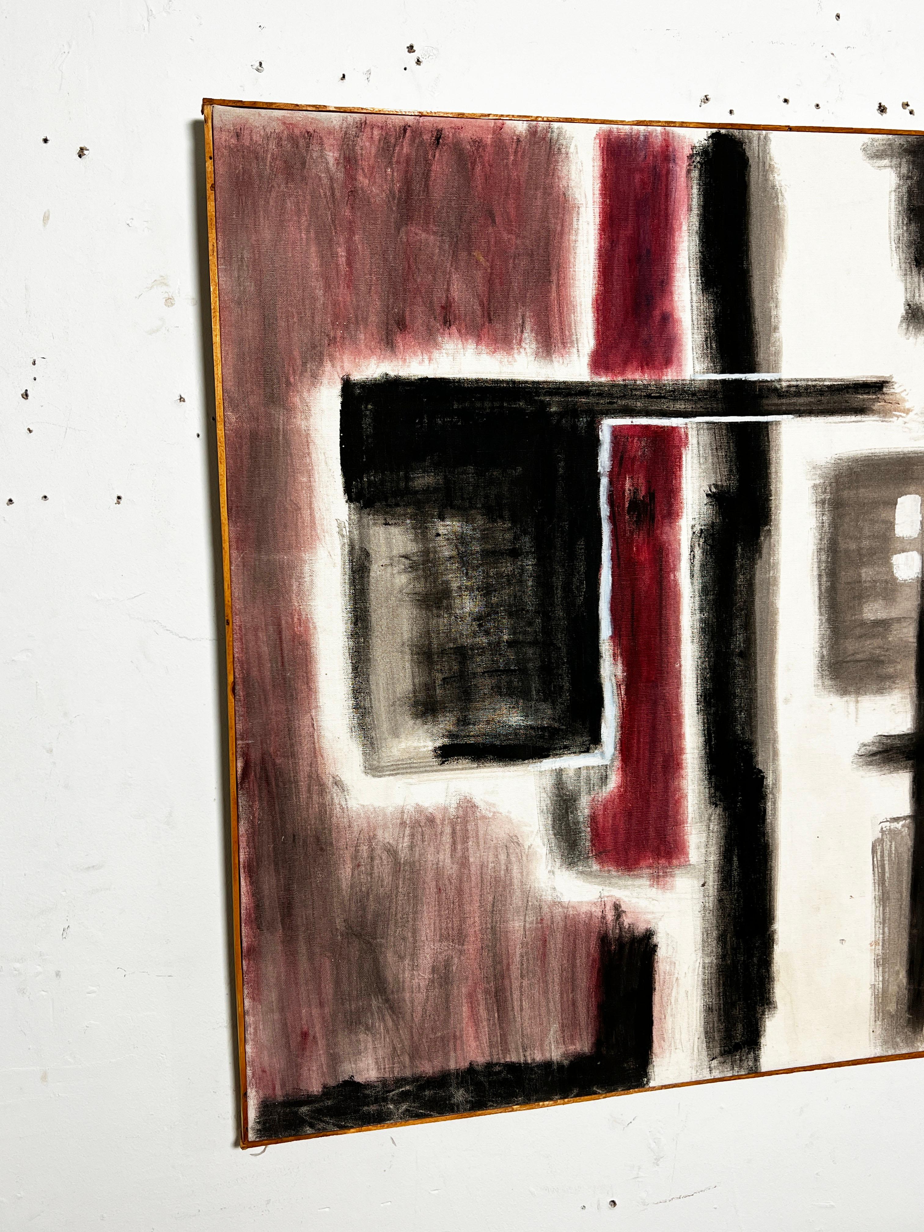 Quadro astratto modernista degli anni '60 circa dell'artista Phillip Callahan, nato a Worcester, Massachusetts, (1918-1991). Callahan ha studiato alla School of the Museum of Fine Arts di Boston e alla stimata Ecole Des Beaux-Arts di Parigi. A metà