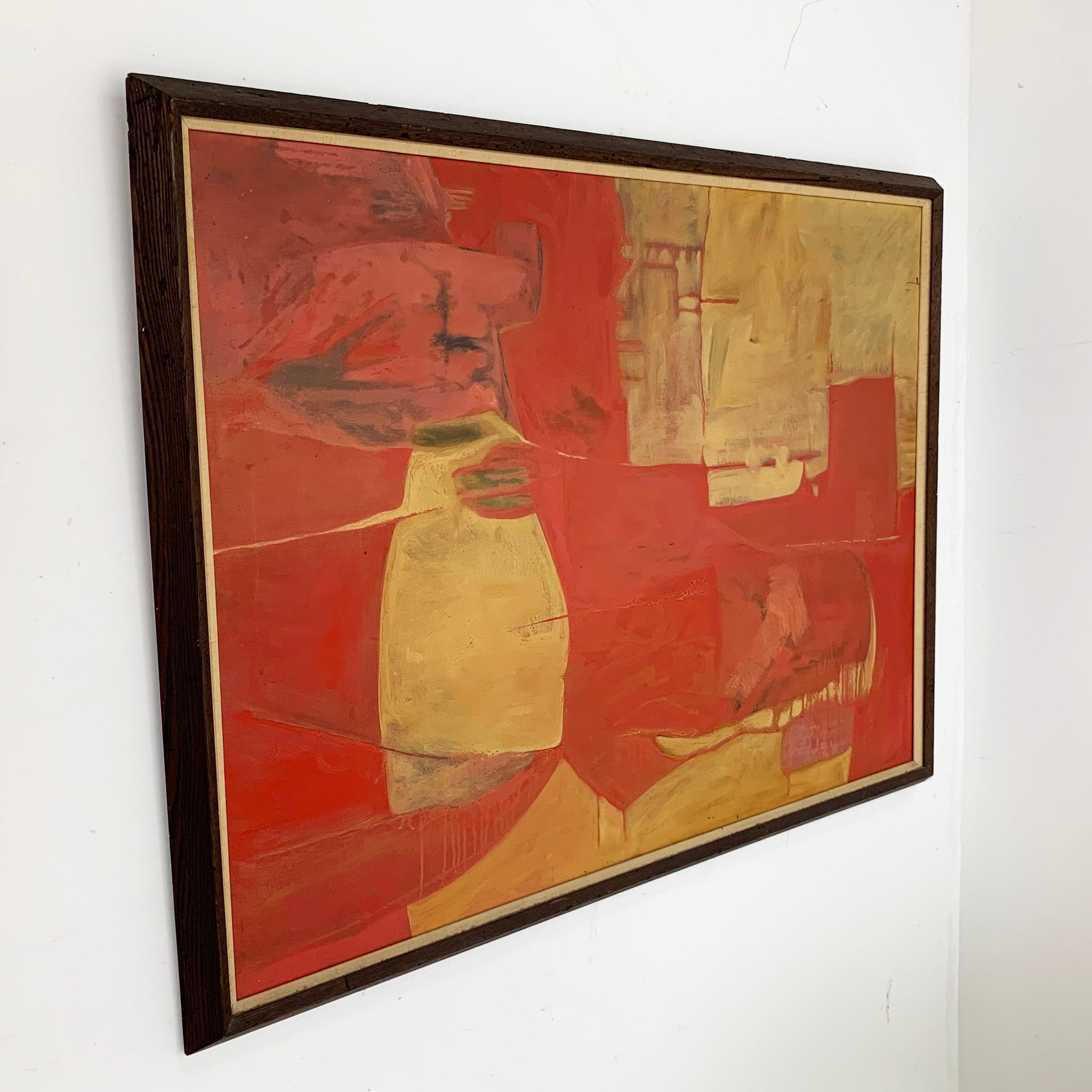 Modernist abstract painting by Sy Rudman. Rudman was an active New York artist who designed many 1950s era jazz album covers and worked as the art director of Argosy magazine, before retiring in his later years to Amherst, MA.