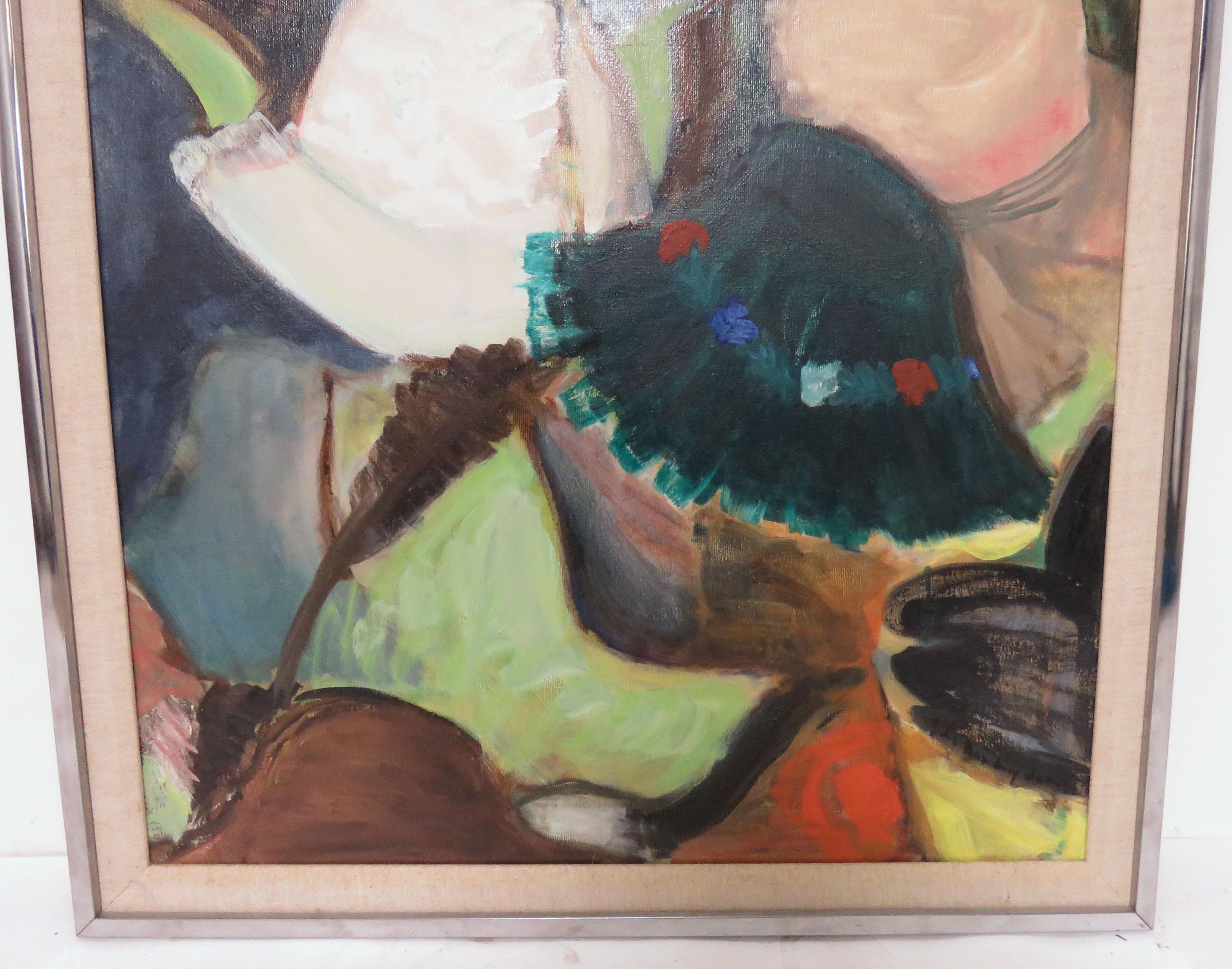 Mid-Century Modern Modernist Abstract Painting of Women's Millinery, Signed Beverly Crook, D. 1970s For Sale