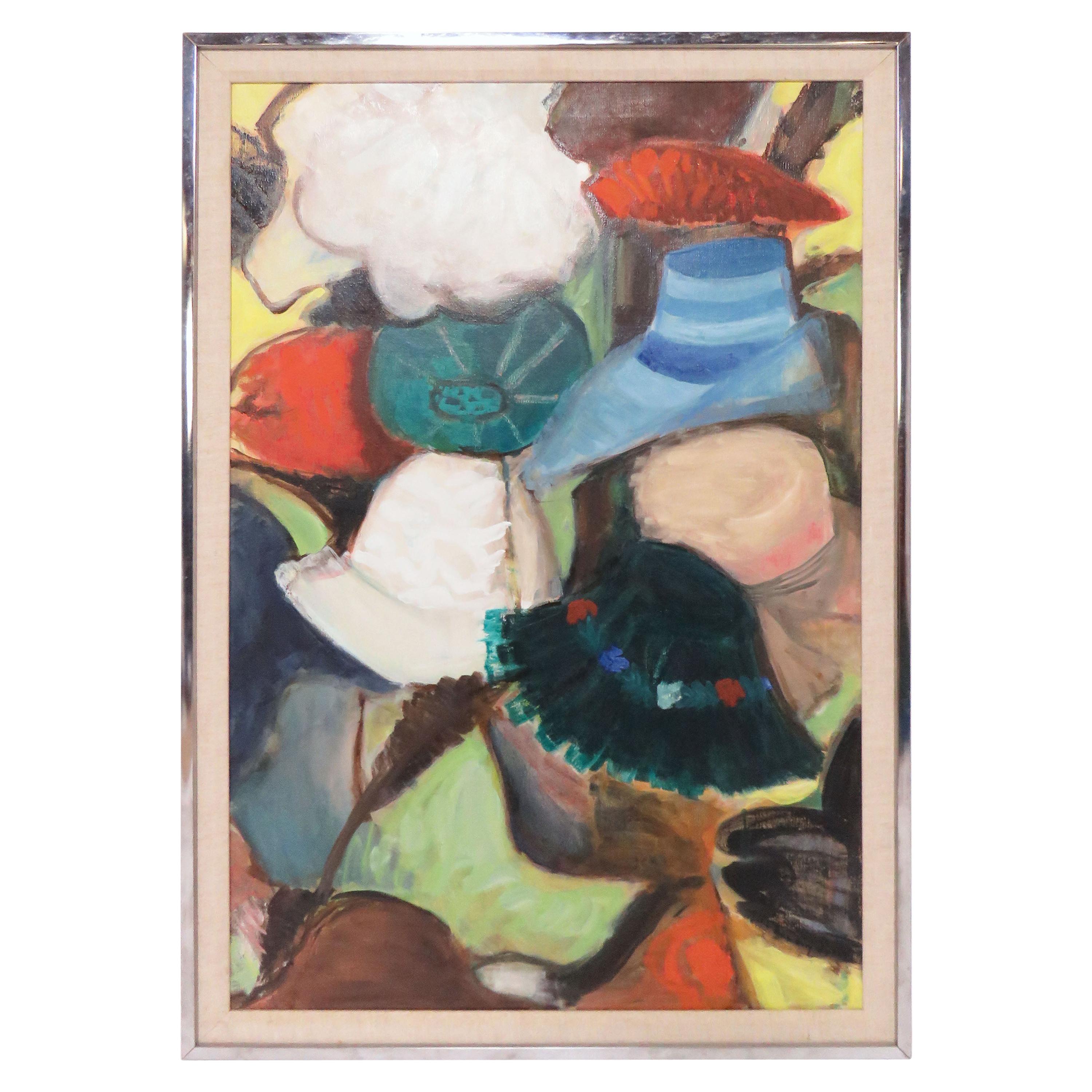 Pintura Modernista Abstracta de Sombreros de Mujer, Firmada Beverly Crook, D. 1970s en venta