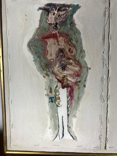 Modernist Abstract Painting "Two Friends" W N Y Artist Ben Perrone, 1965