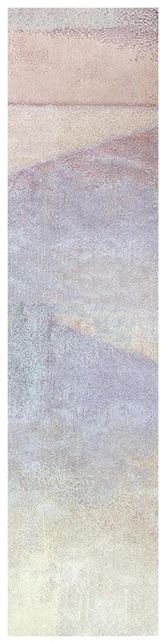 Modernist Abstract Pink Light Blue Purple Hand Knotted Wool and Silk Runner Rug