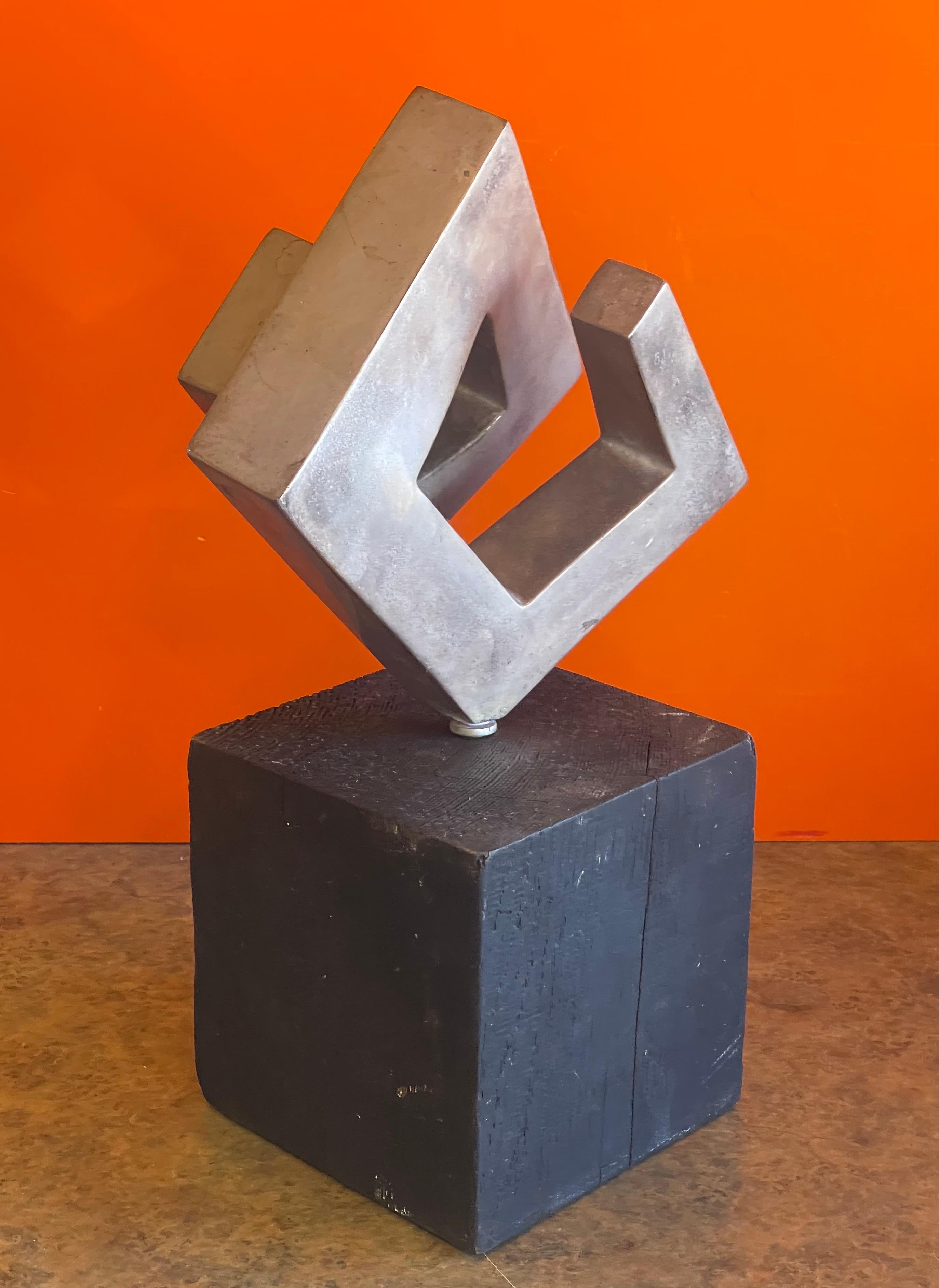 Modernist Abstract Rotating Sculpture on Wood Base For Sale 5