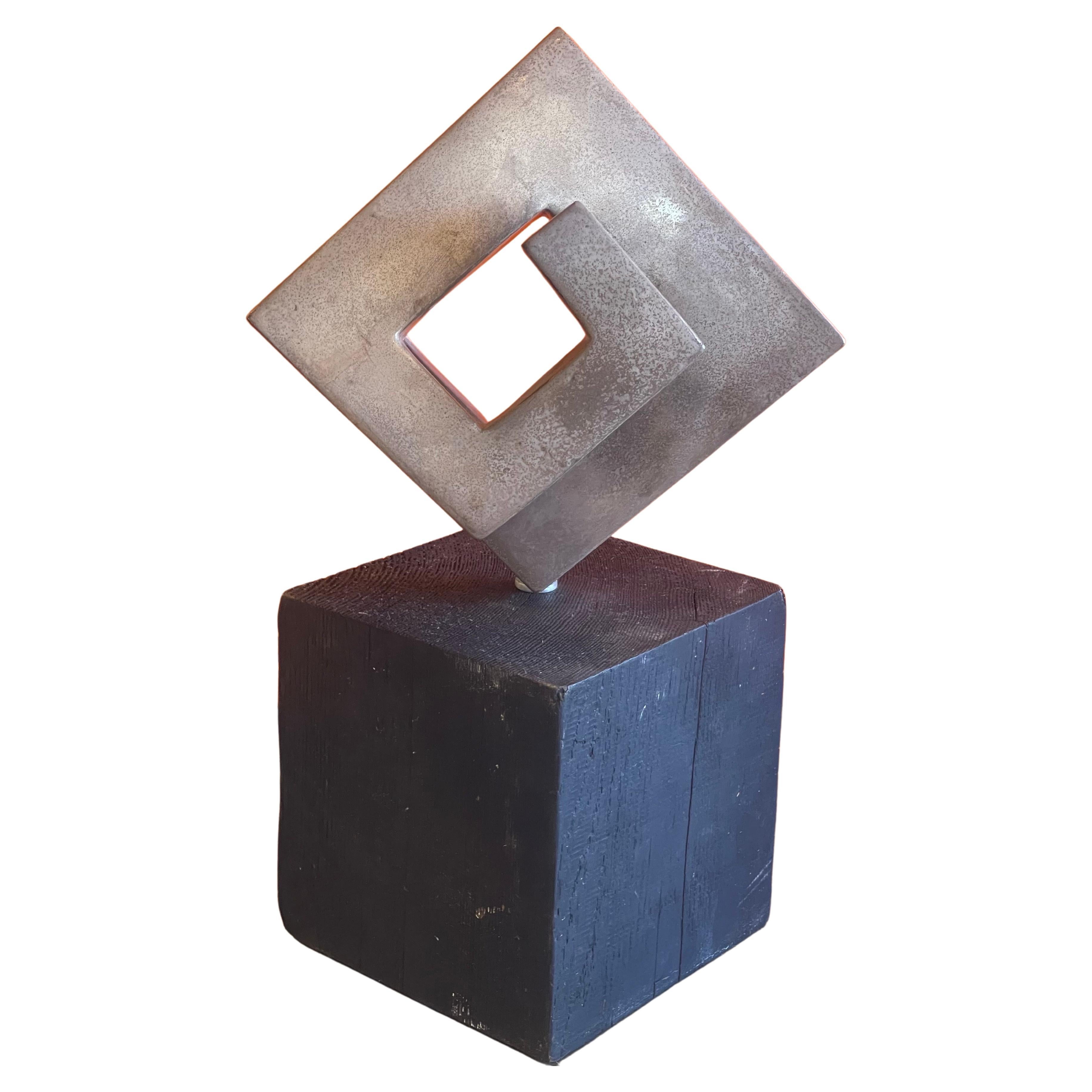 Mid-Century Modern Modernist Abstract Rotating Sculpture on Wood Base For Sale