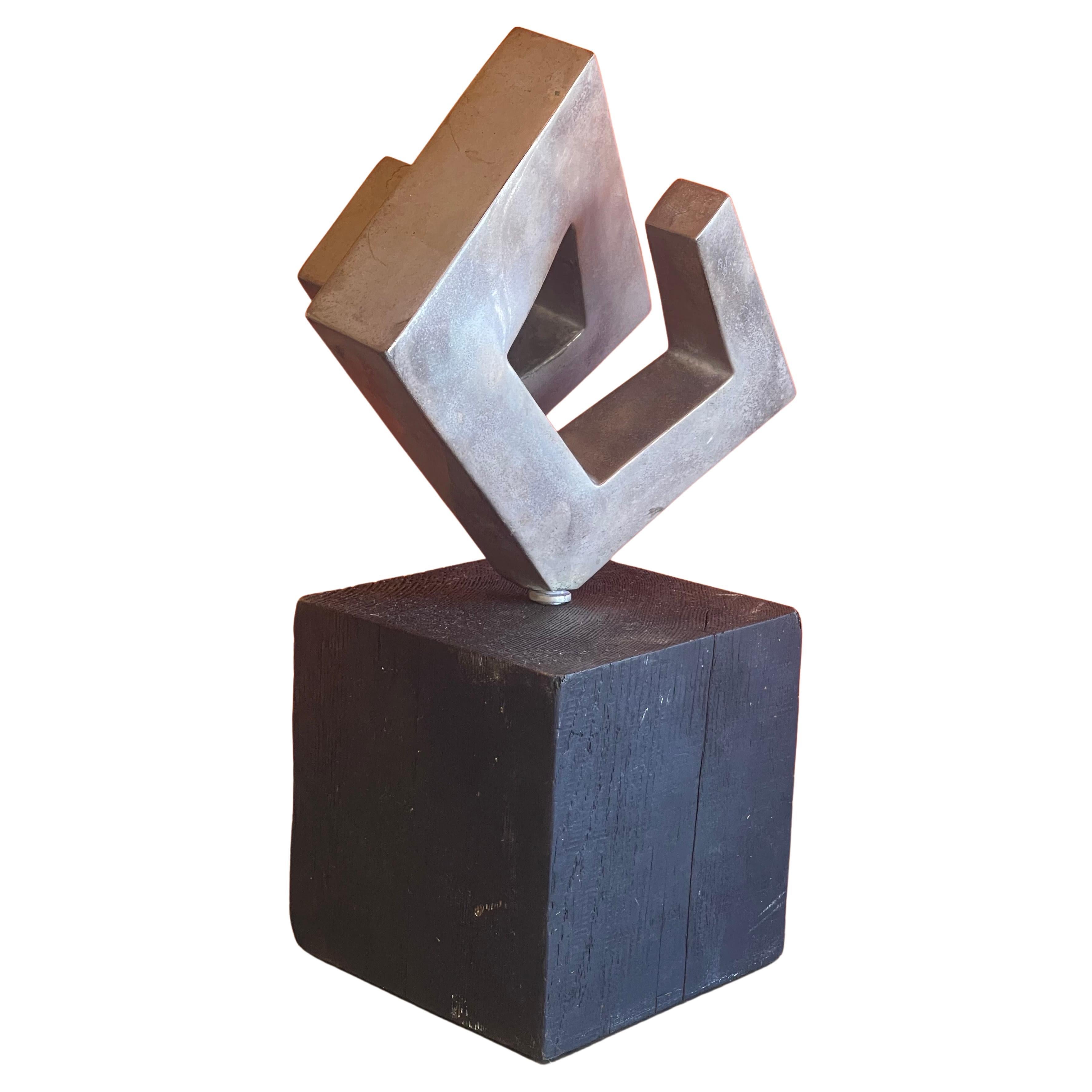 Modernist Abstract Rotating Sculpture on Wood Base For Sale