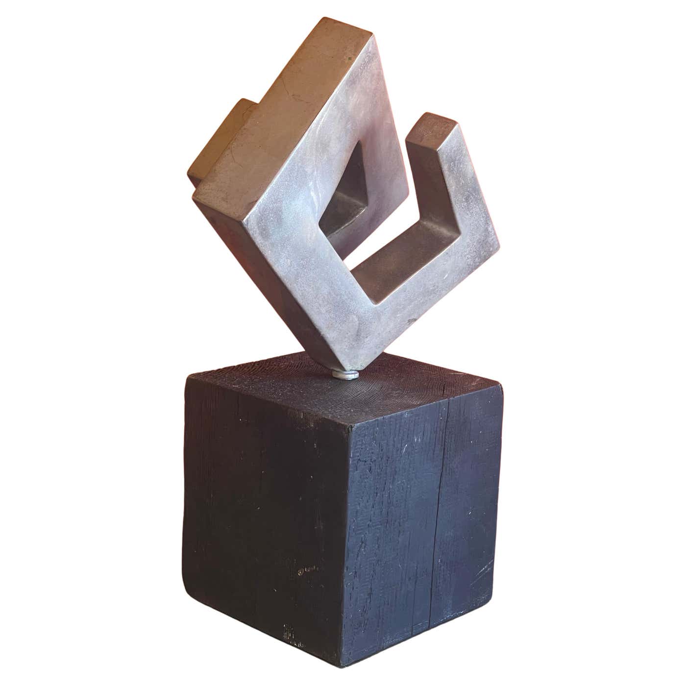 Modernist Abstract Rotating Sculpture on Wood Base For Sale at 1stDibs