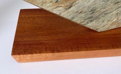 Abstrakte Skulptur der Moderne der Moderne, grüner Marmor, Teakholz, 1970er Jahre