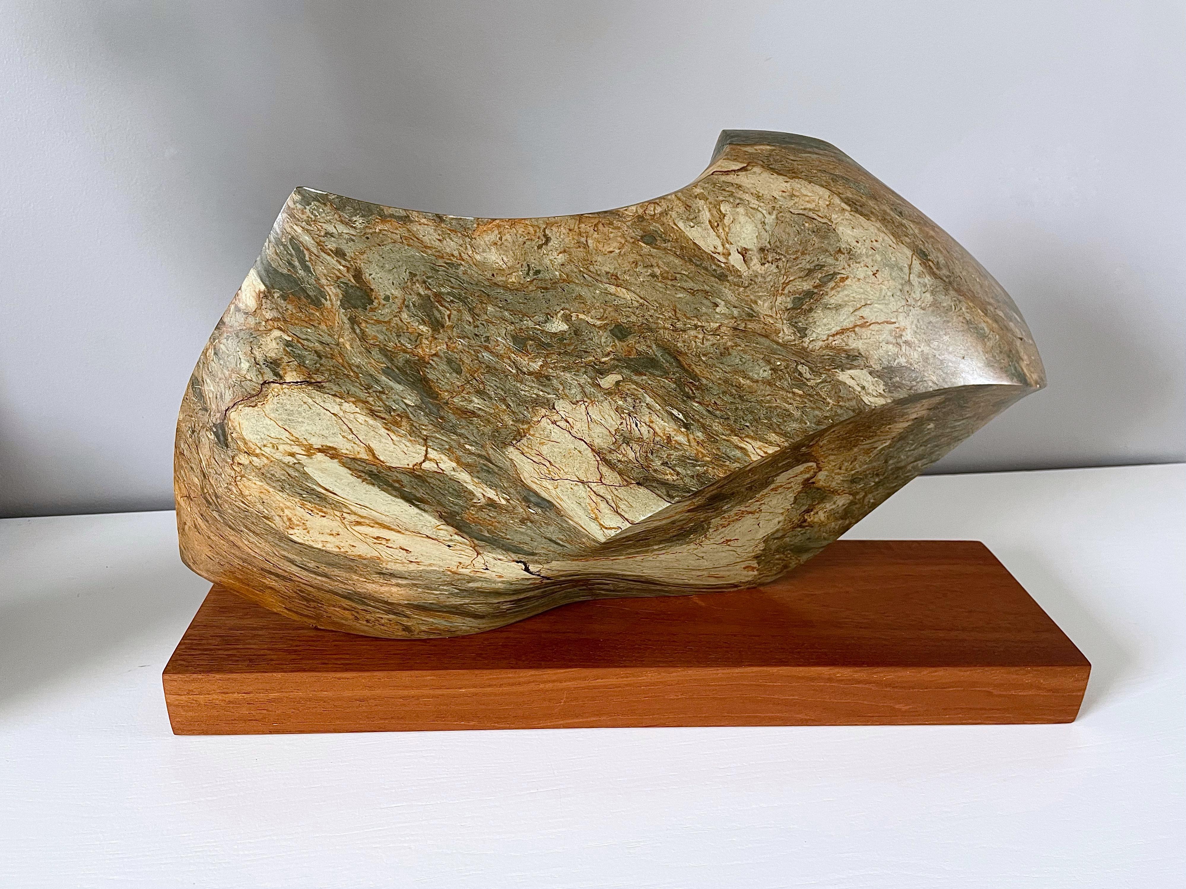 Modernist Abstract Sculpture, Green Marble, Teak, 1970s For Sale 1