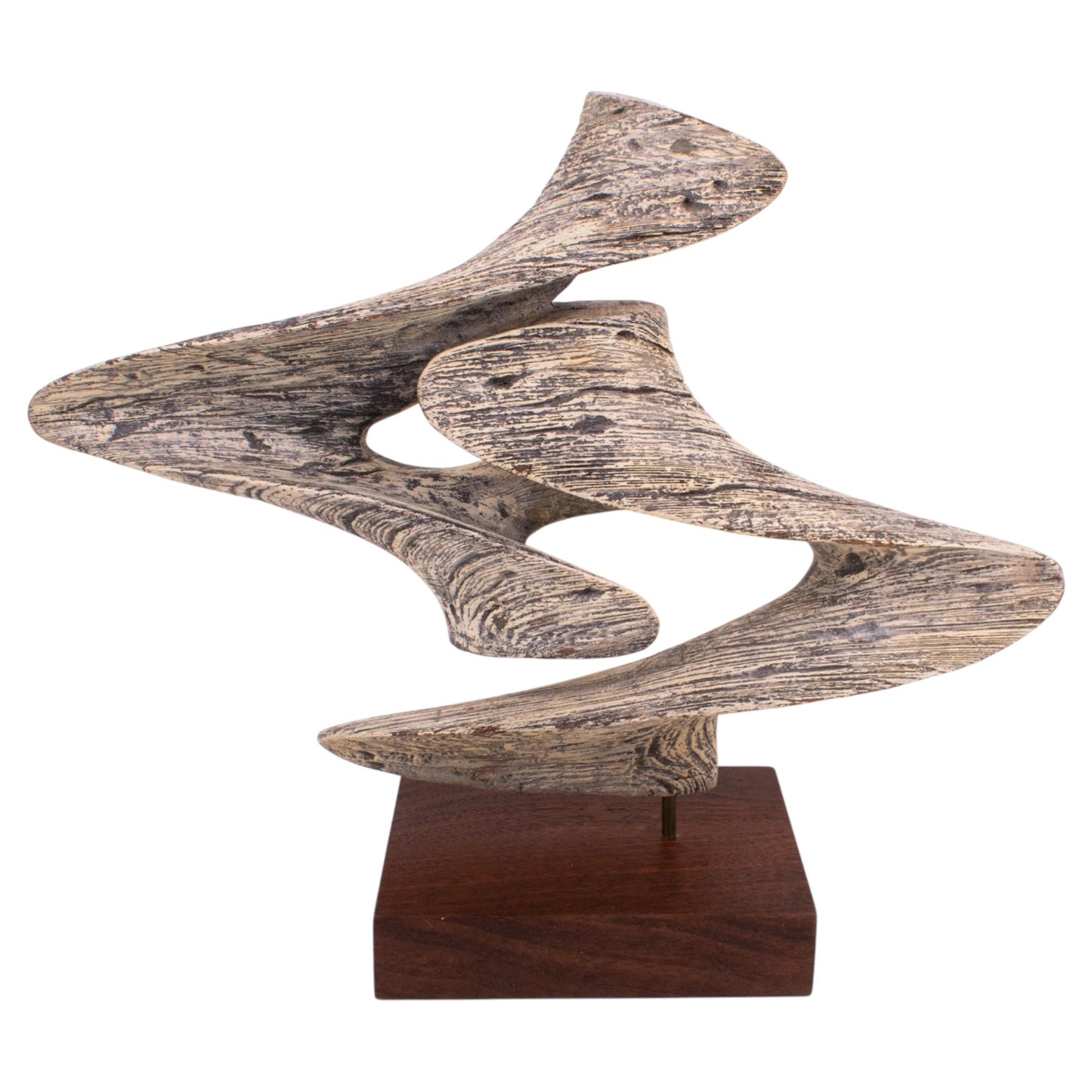 Modernist Abstract Sculpture in Bleached Wood, circa 1970