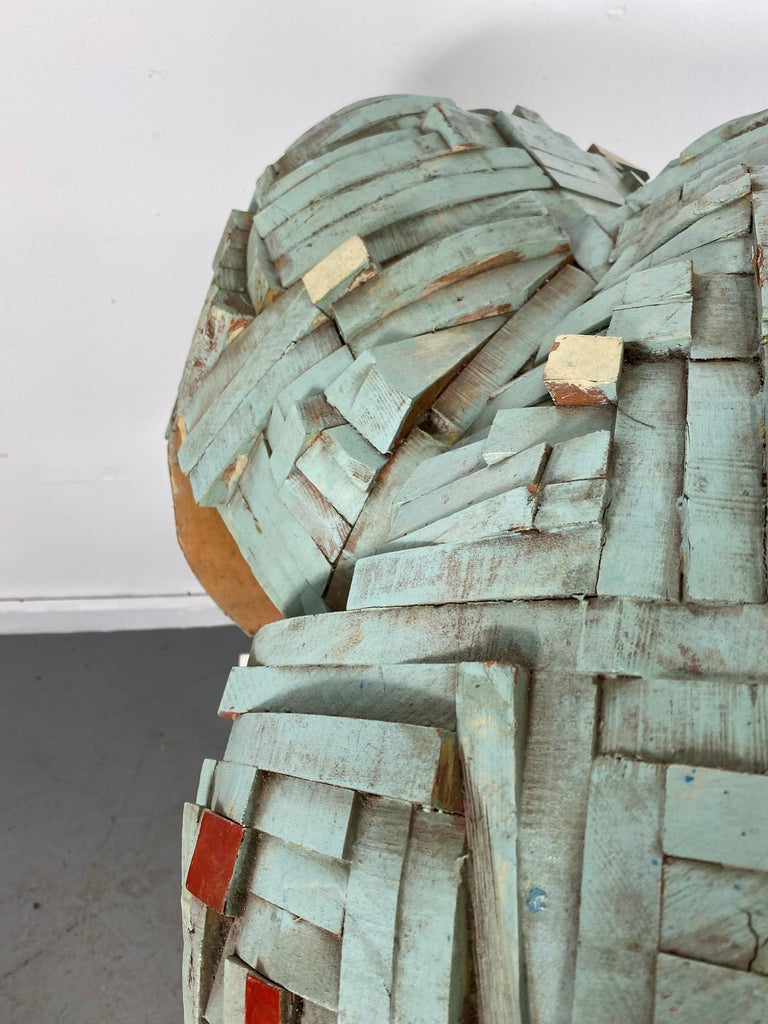 Modernist abstract stacked wood and painted sculpture 
