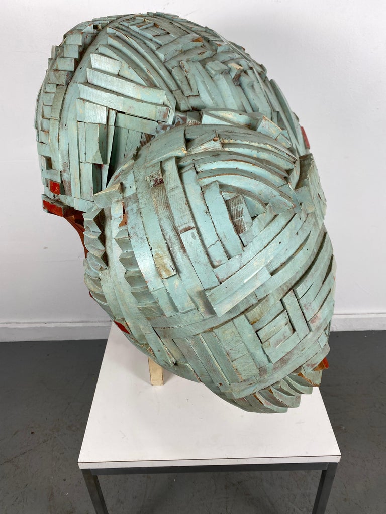 Modernist Abstract Stacked Wood and Painted Sculpture 