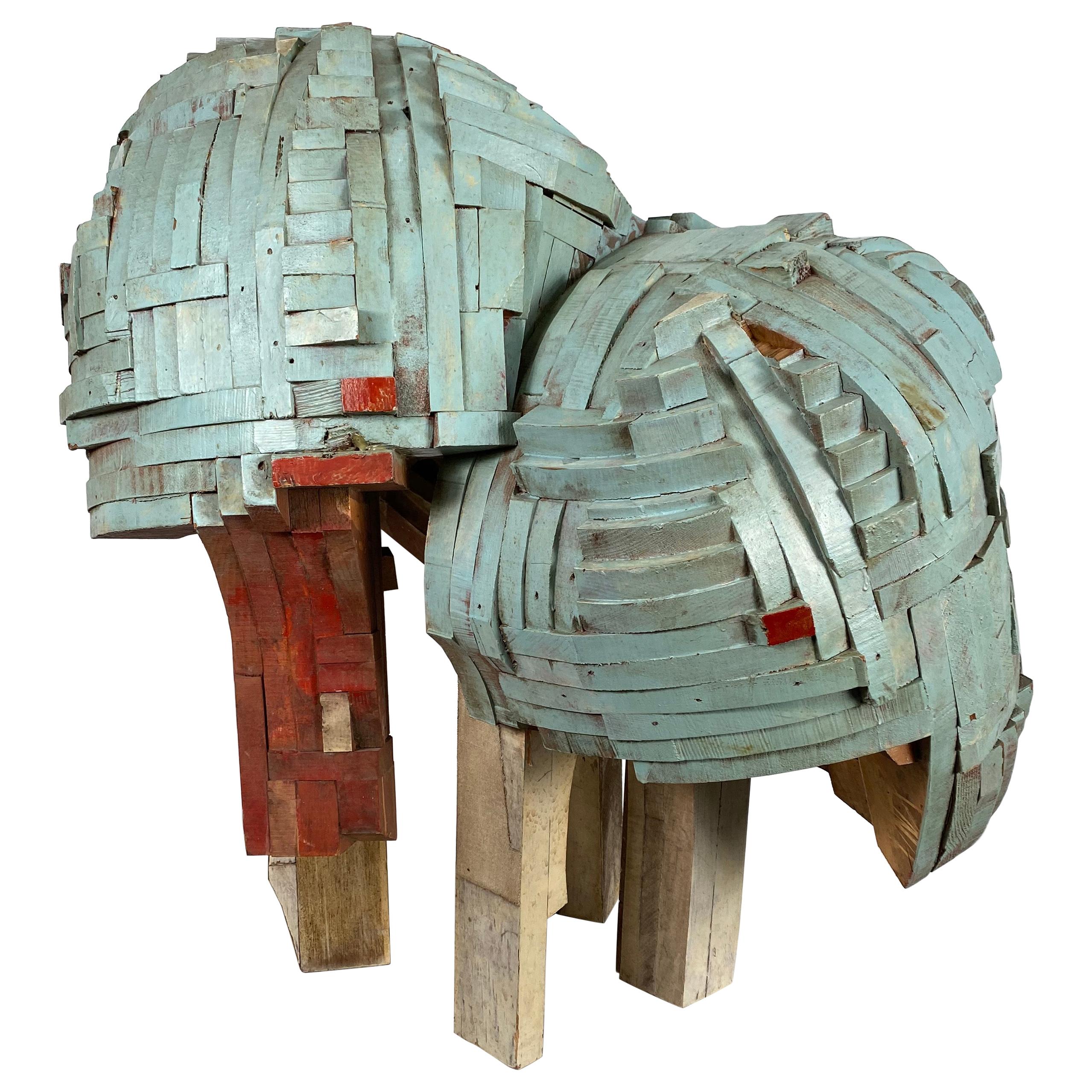 Modernist Abstract Stacked Wood and Painted Sculpture "Bug" by Robert Brock For Sale