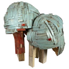 Modernist Abstract Stacked Wood and Painted Sculpture "Bug" by Robert Brock