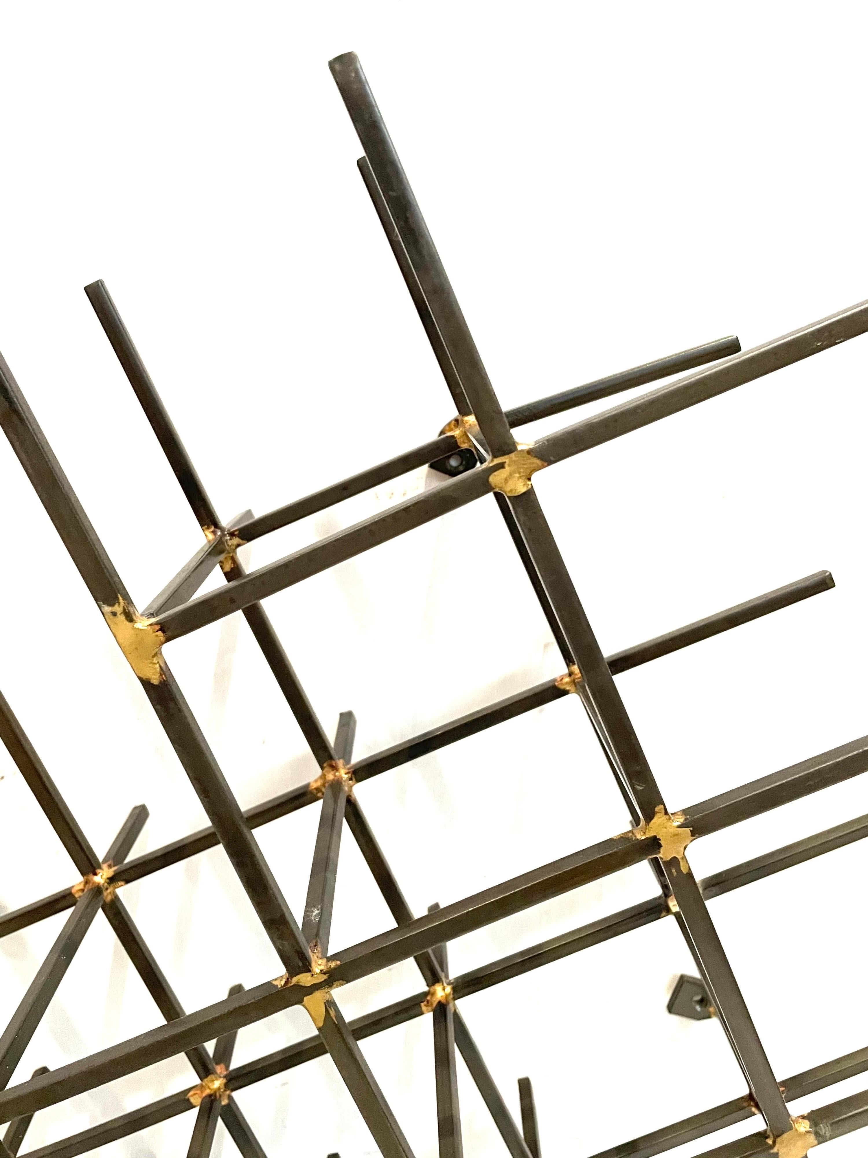 North American Modernist Abstract Steel & Brass Welded Wall Sculpture For Sale
