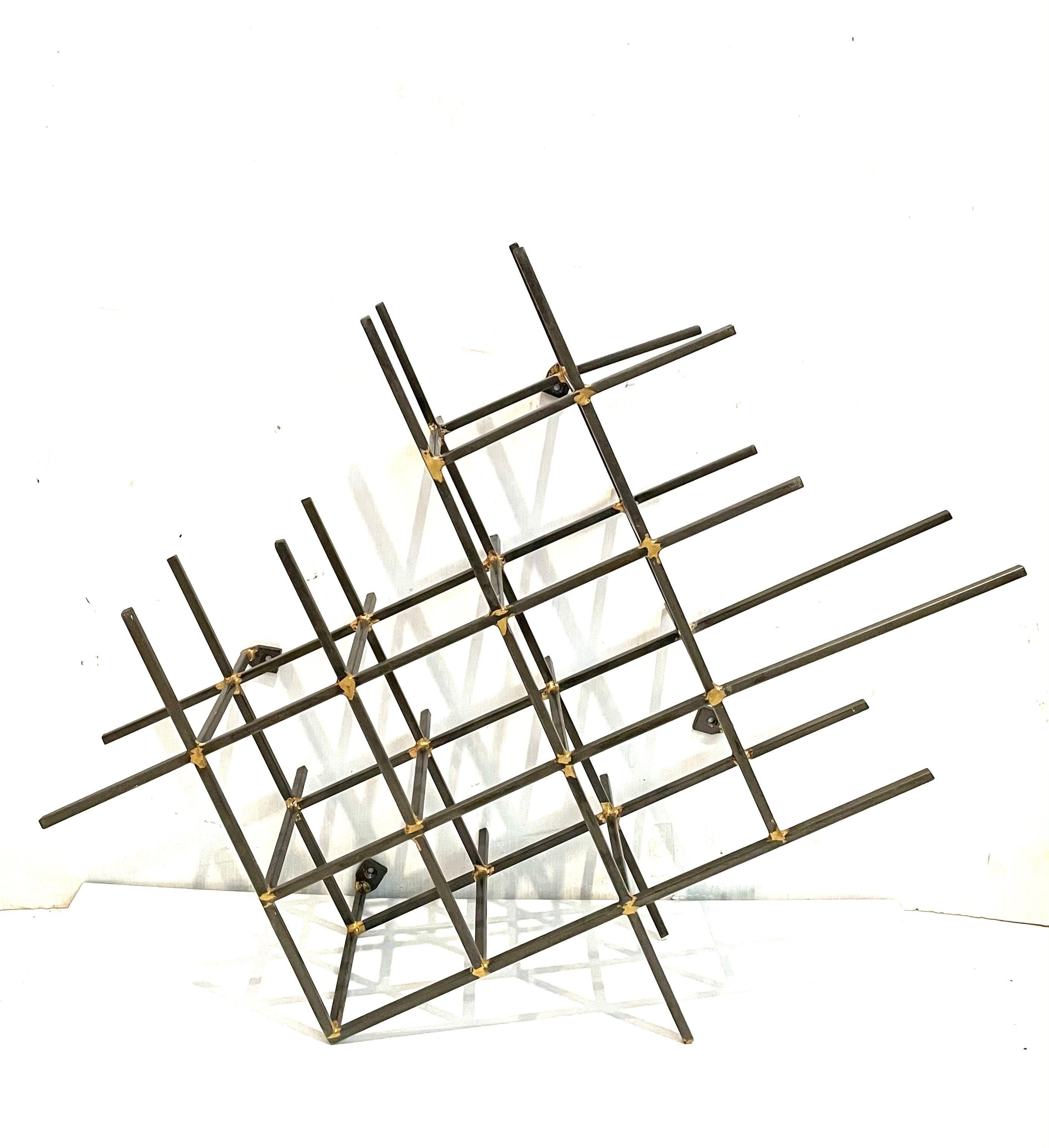 Modernist Abstract Steel & Brass Welded Wall Sculpture In Good Condition For Sale In San Diego, CA