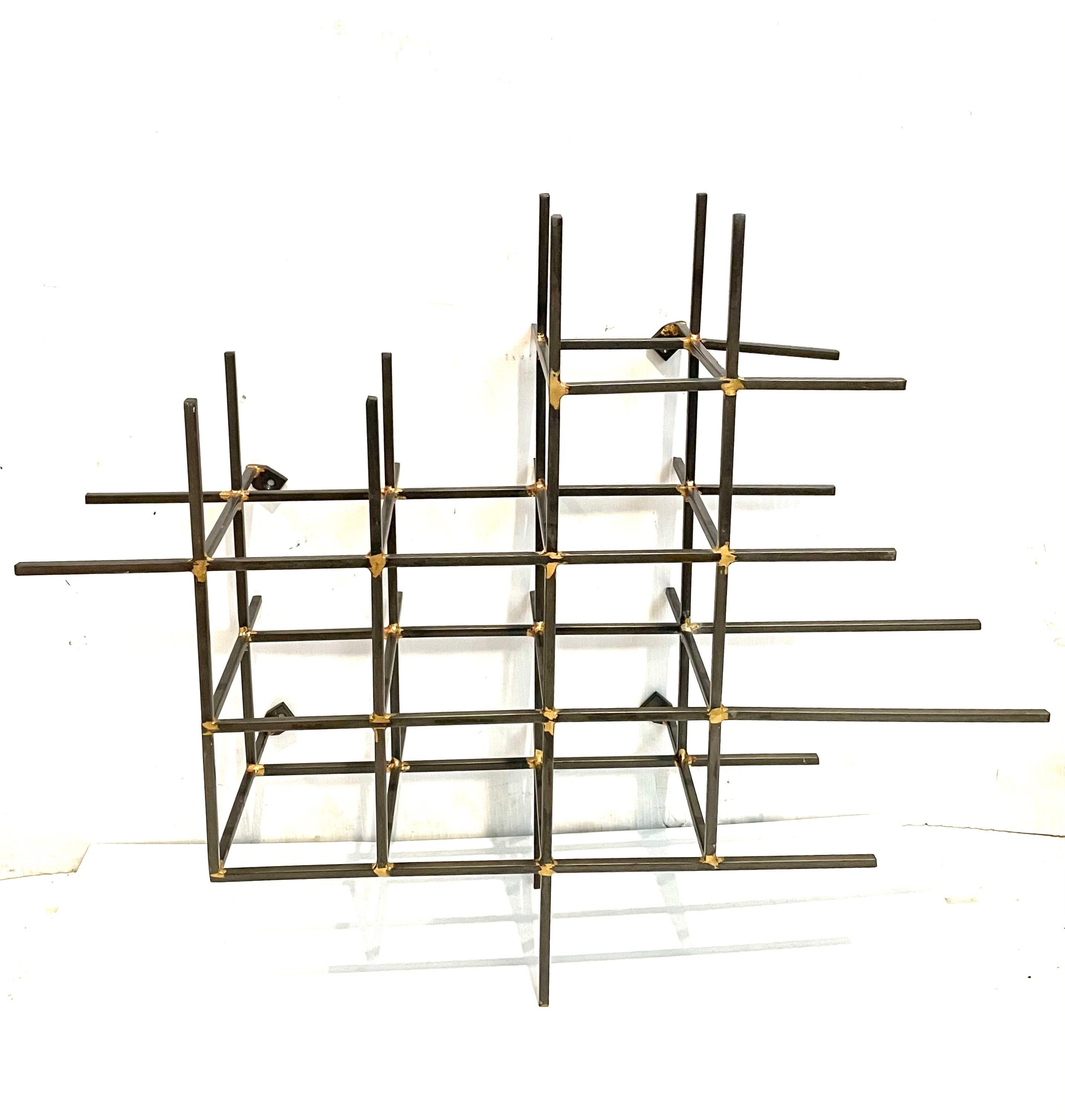 20th Century Modernist Abstract Steel & Brass Welded Wall Sculpture For Sale