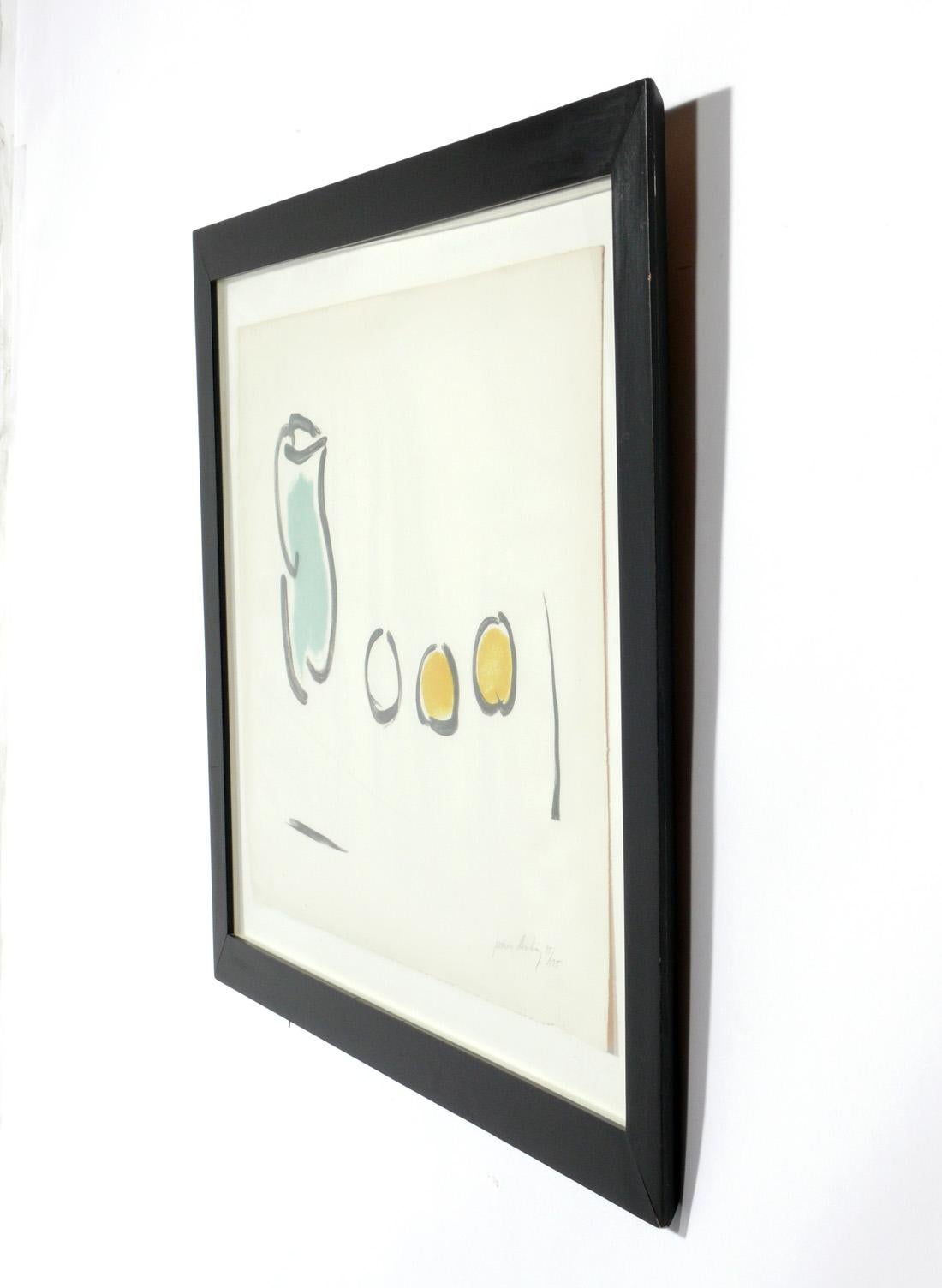 Modernist abstract still life lithograph by James Lechay (1907-2001), American, circa 1980s. Pencil signed and numbered 95/175 by the artist. Lechay was clearly influenced by the Minimalist brushwork of Henri Matisse. Retains it's original clean