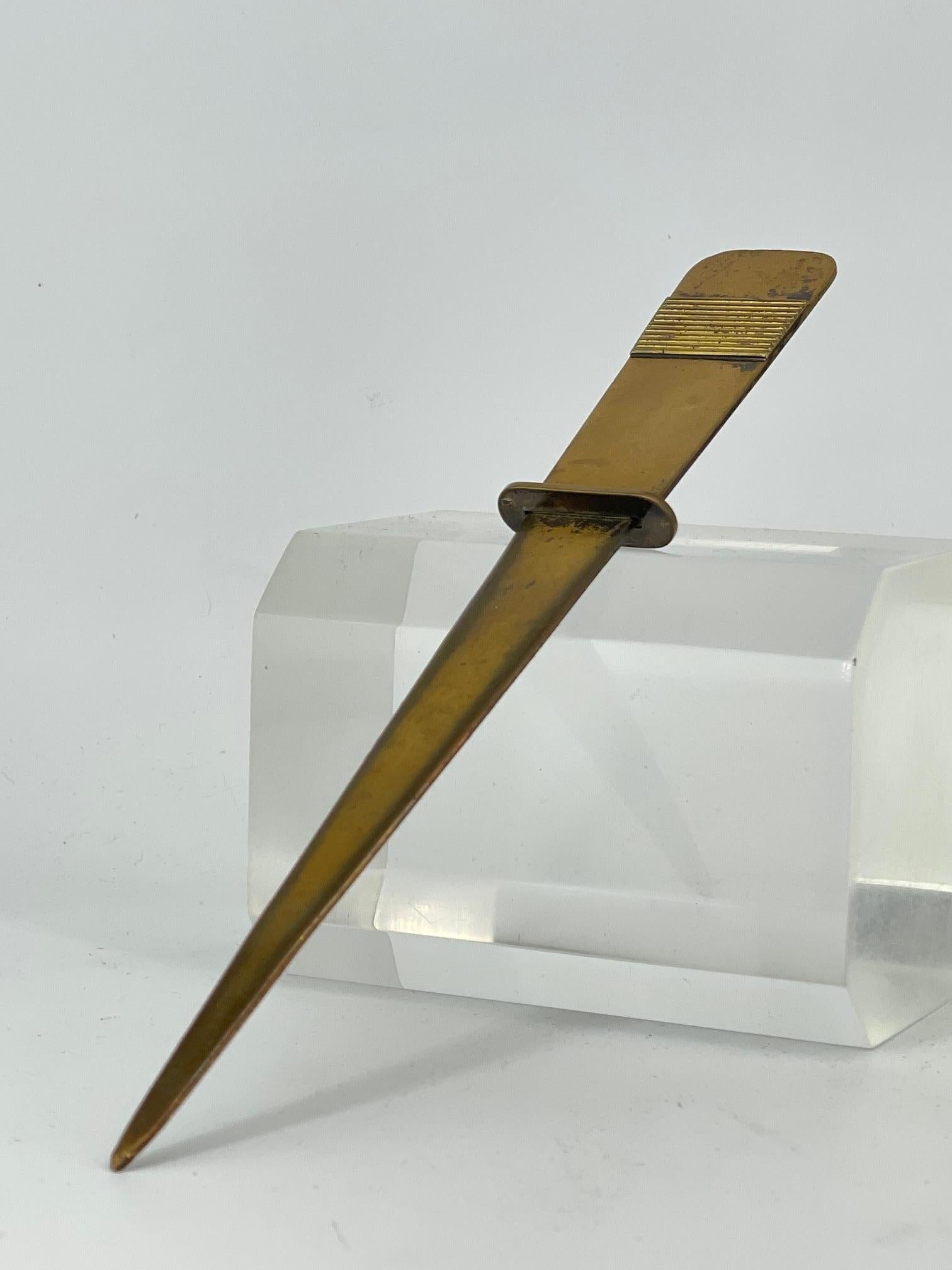 Machine-Made Modernist Abstract Sword Copper Plated Brass Letter Opener like Carl Aubock For Sale