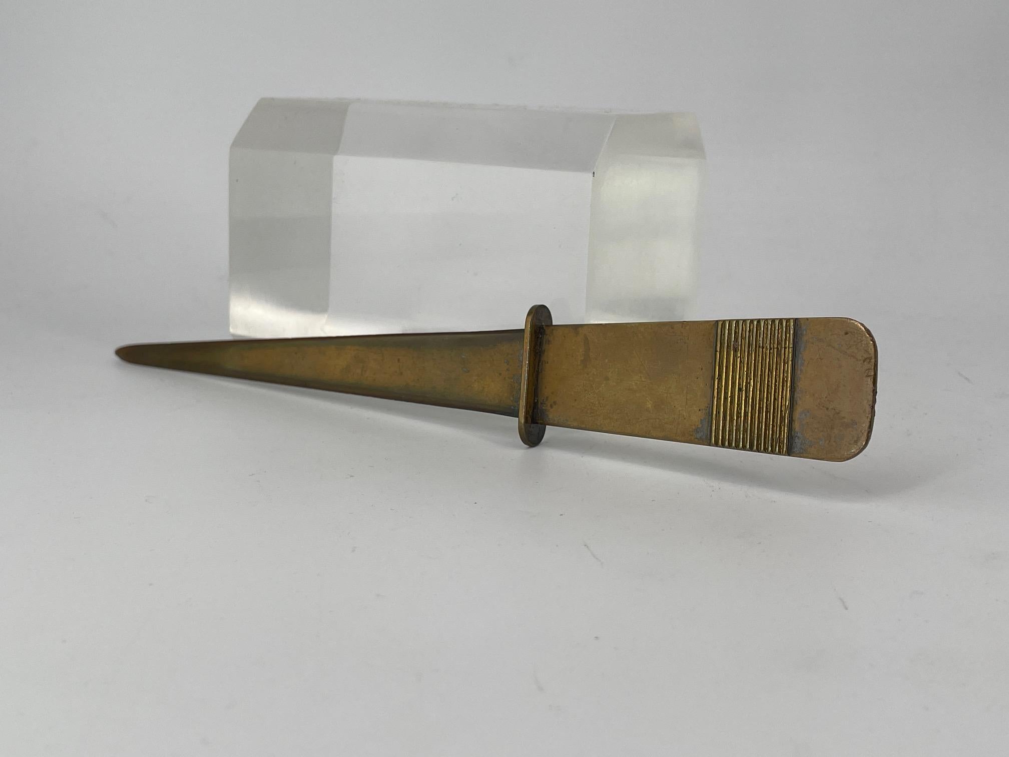 Modernist Abstract Sword Copper Plated Brass Letter Opener like Carl Aubock In Distressed Condition For Sale In Hyattsville, MD