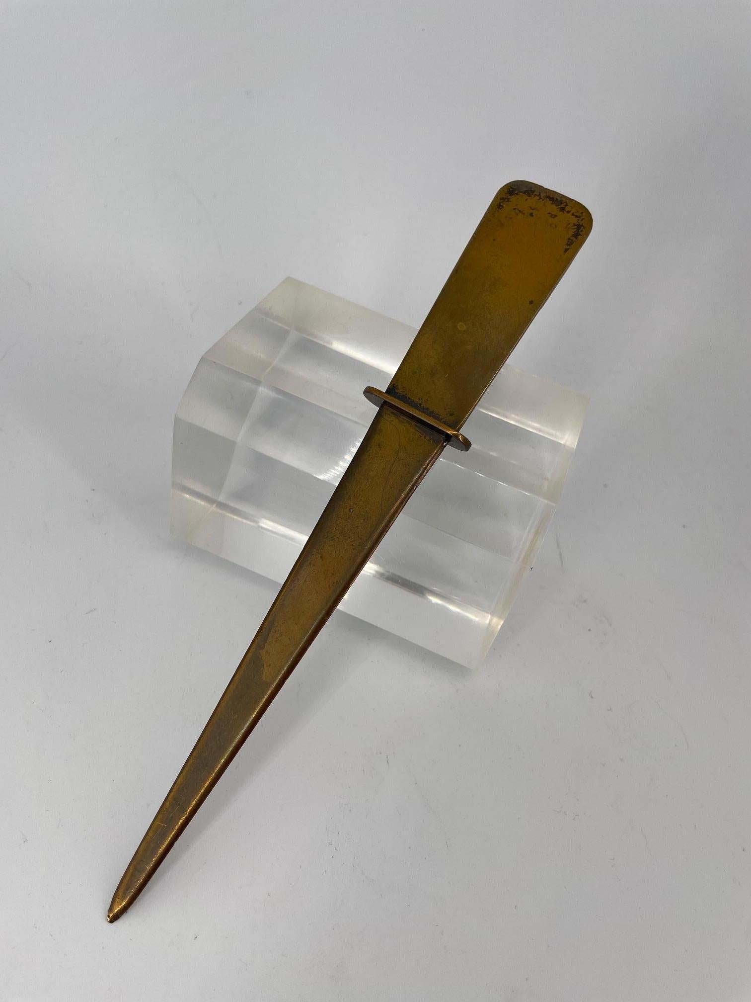 Modernist Abstract Sword Copper Plated Brass Letter Opener like Carl Aubock For Sale 2