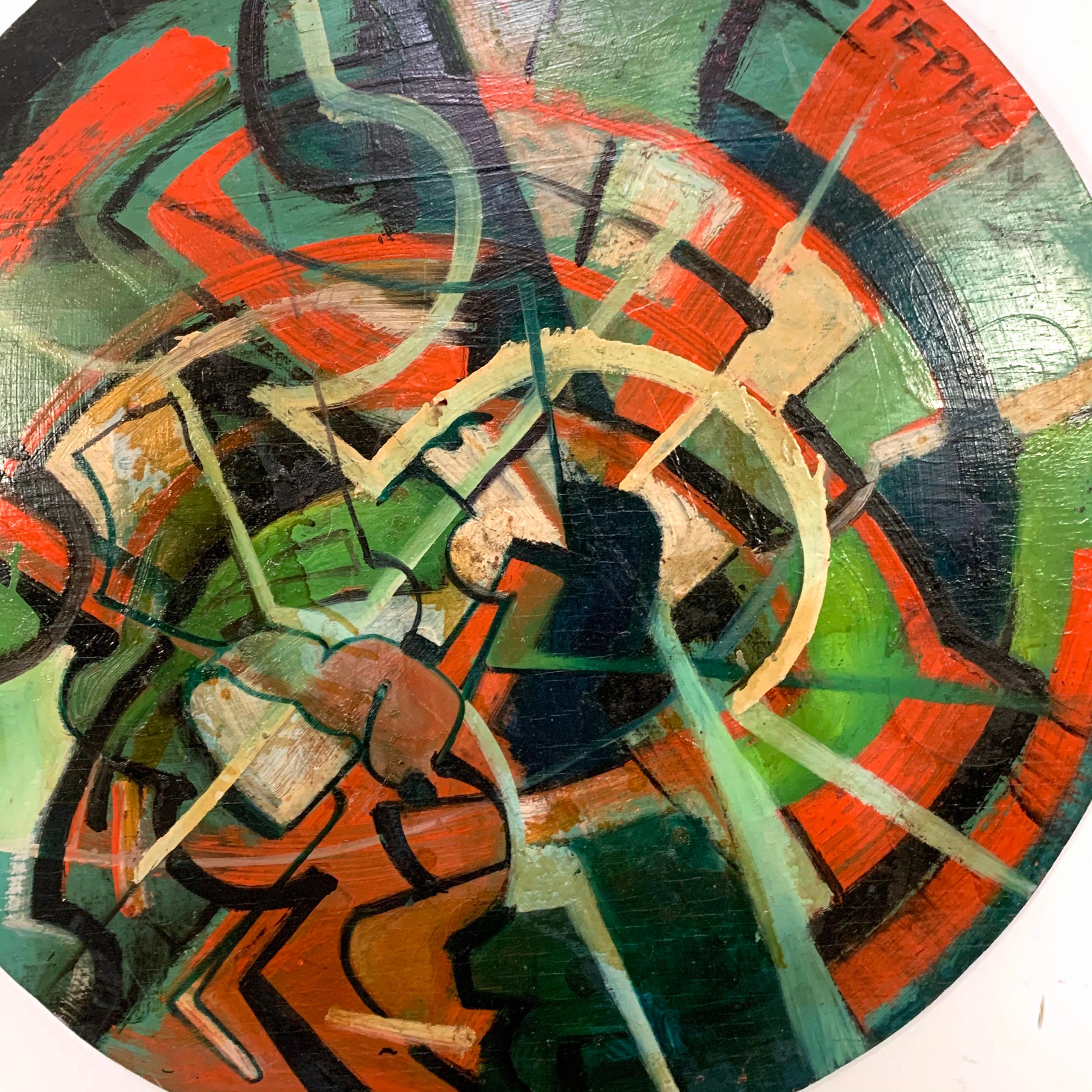 Modernist Abstract Tondo Painting by Godfrey Stephens, d. 1965 In Good Condition In Peabody, MA