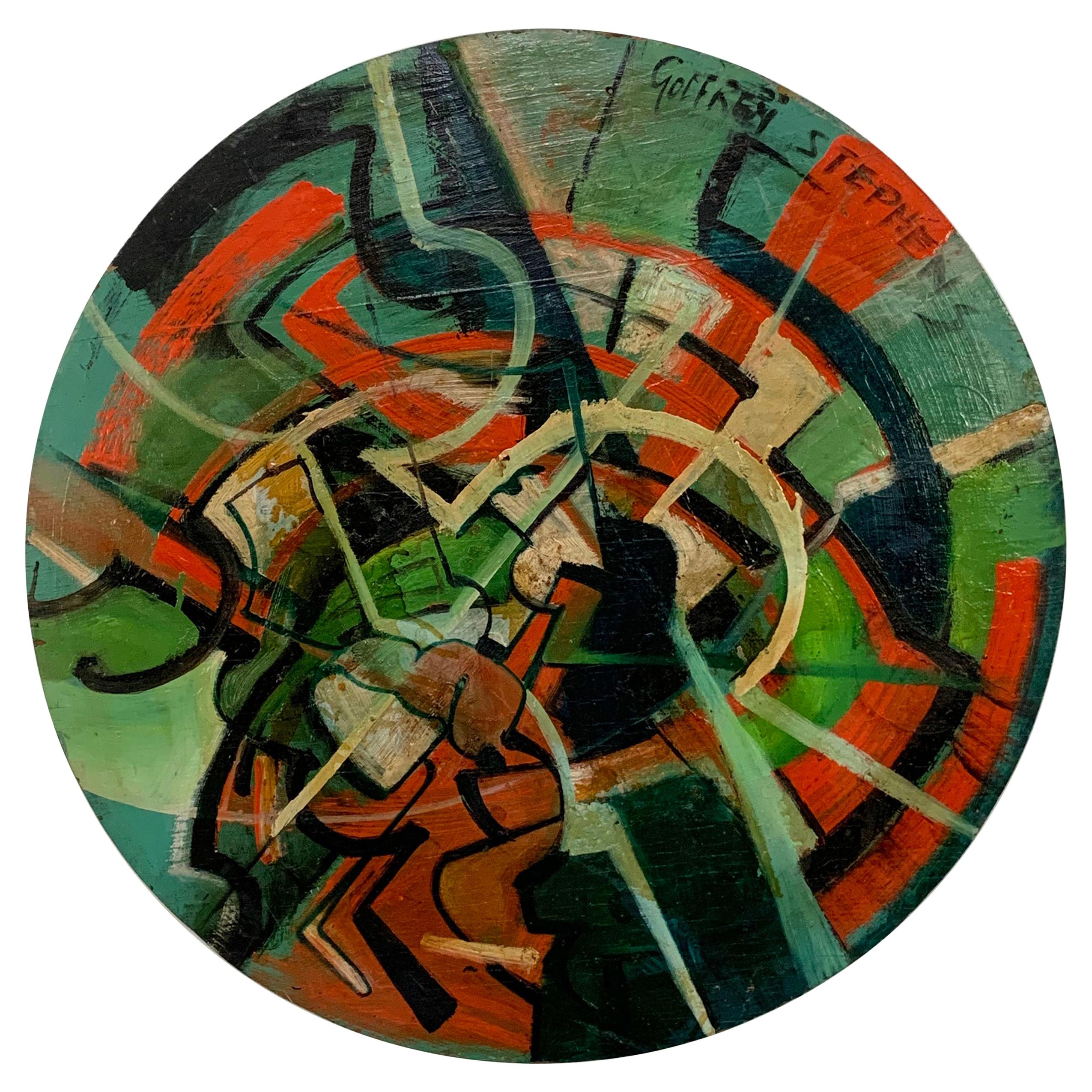 Modernist Abstract Tondo Painting by Godfrey Stephens, d. 1965