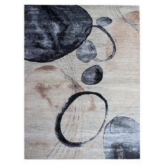 Modernist Abstract Watercolor beige, Nude, Blue, Brown Wool Hand-Knotted Rug