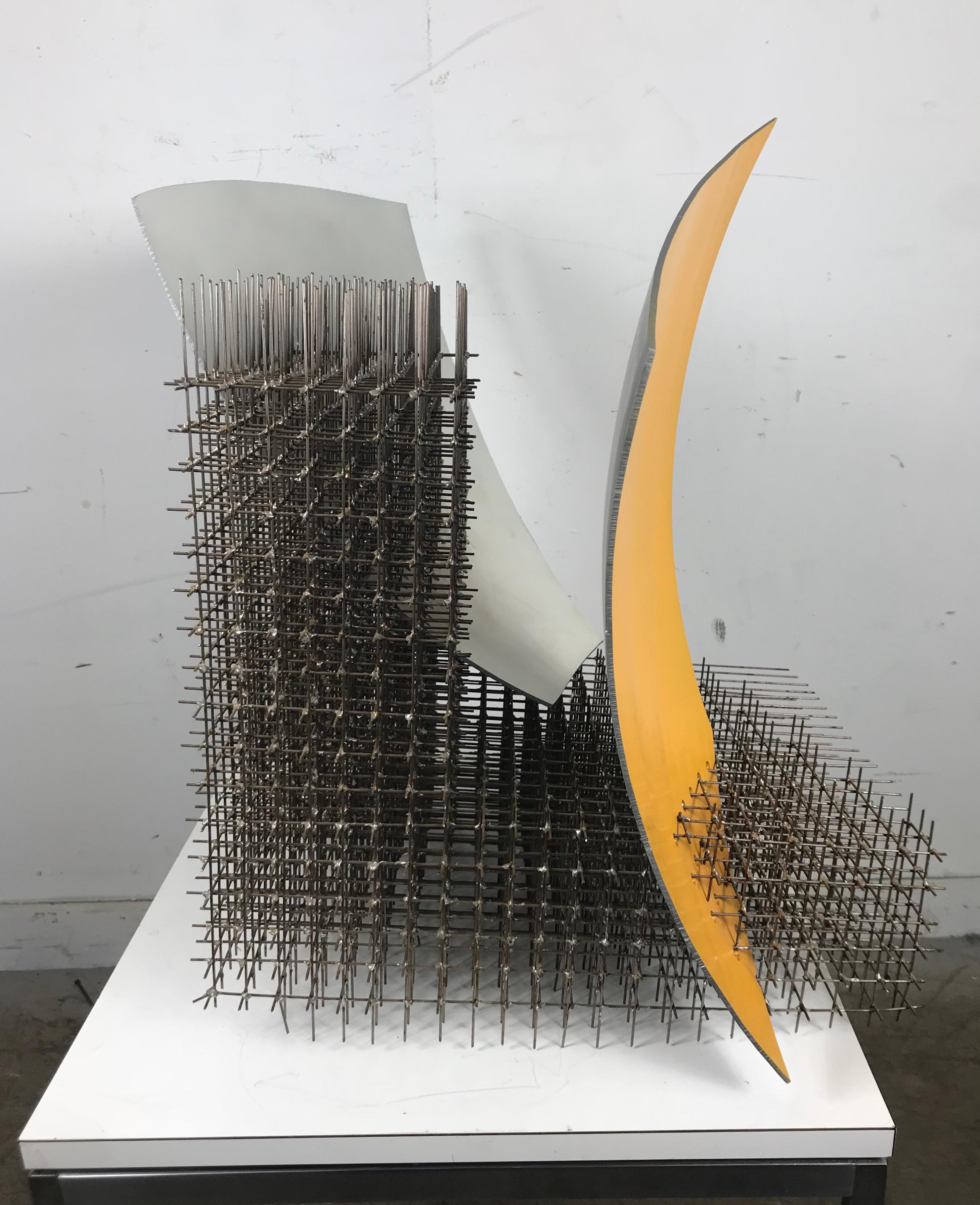 Peint Sculpture abstraite moderniste en acier soudé blanc jaune « Yellow White » de Robert Brock en vente