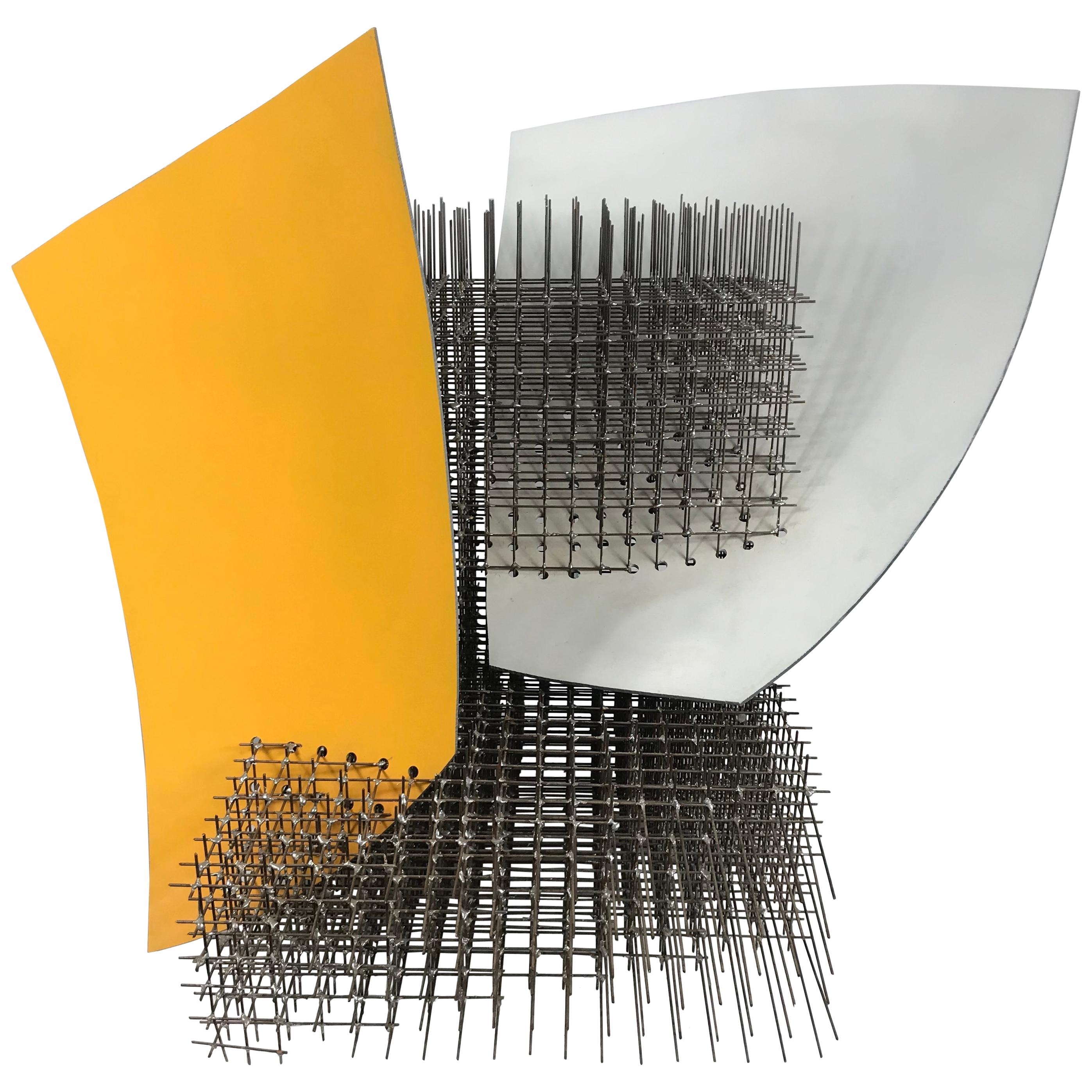Modernist Abstract Welded Steel Sculpture "Yellow White" by Robert Brock