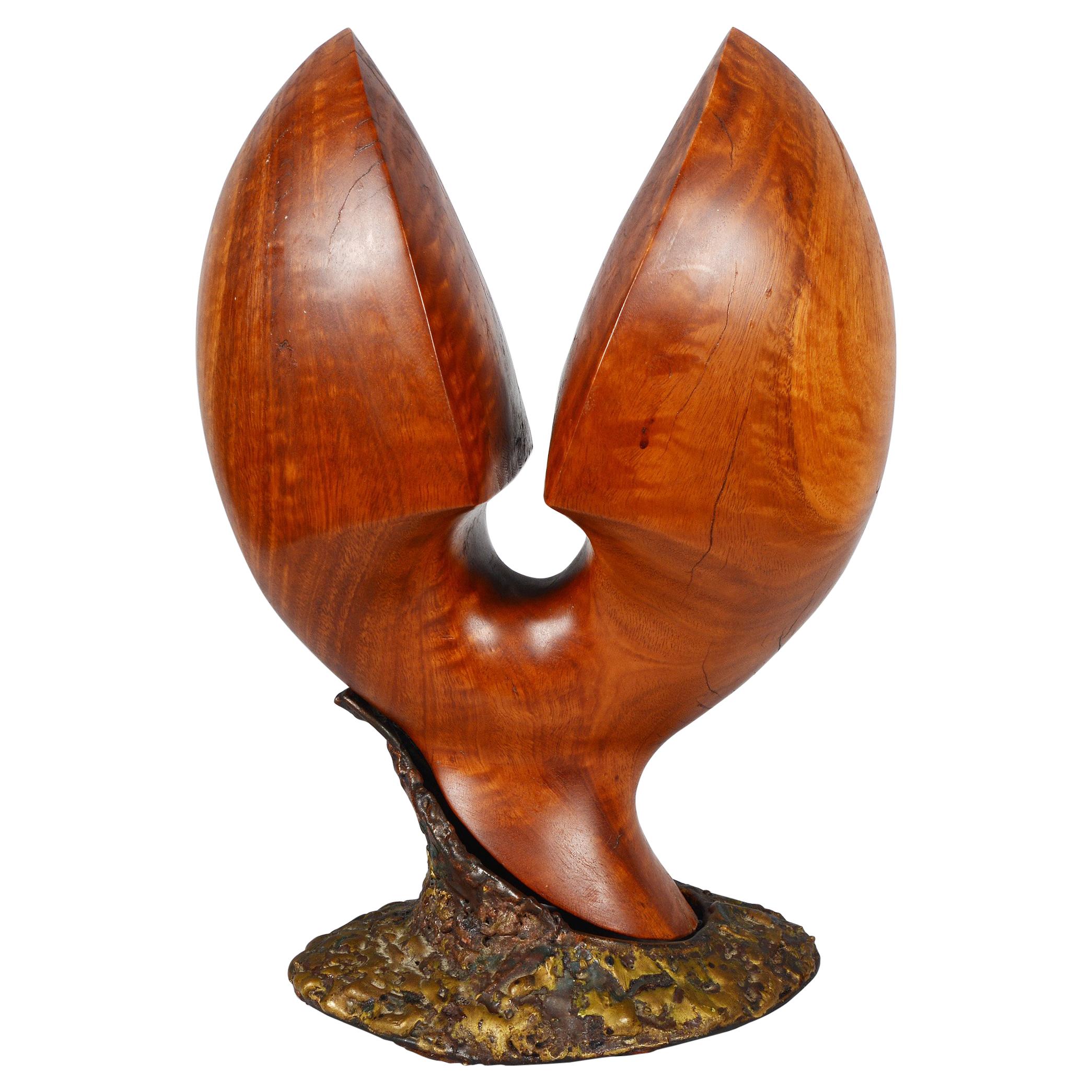 Modernist Abstract Wood and Metal Tabletop Sculpture For Sale