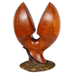 Modernist Abstract Wood and Metal Tabletop Sculpture