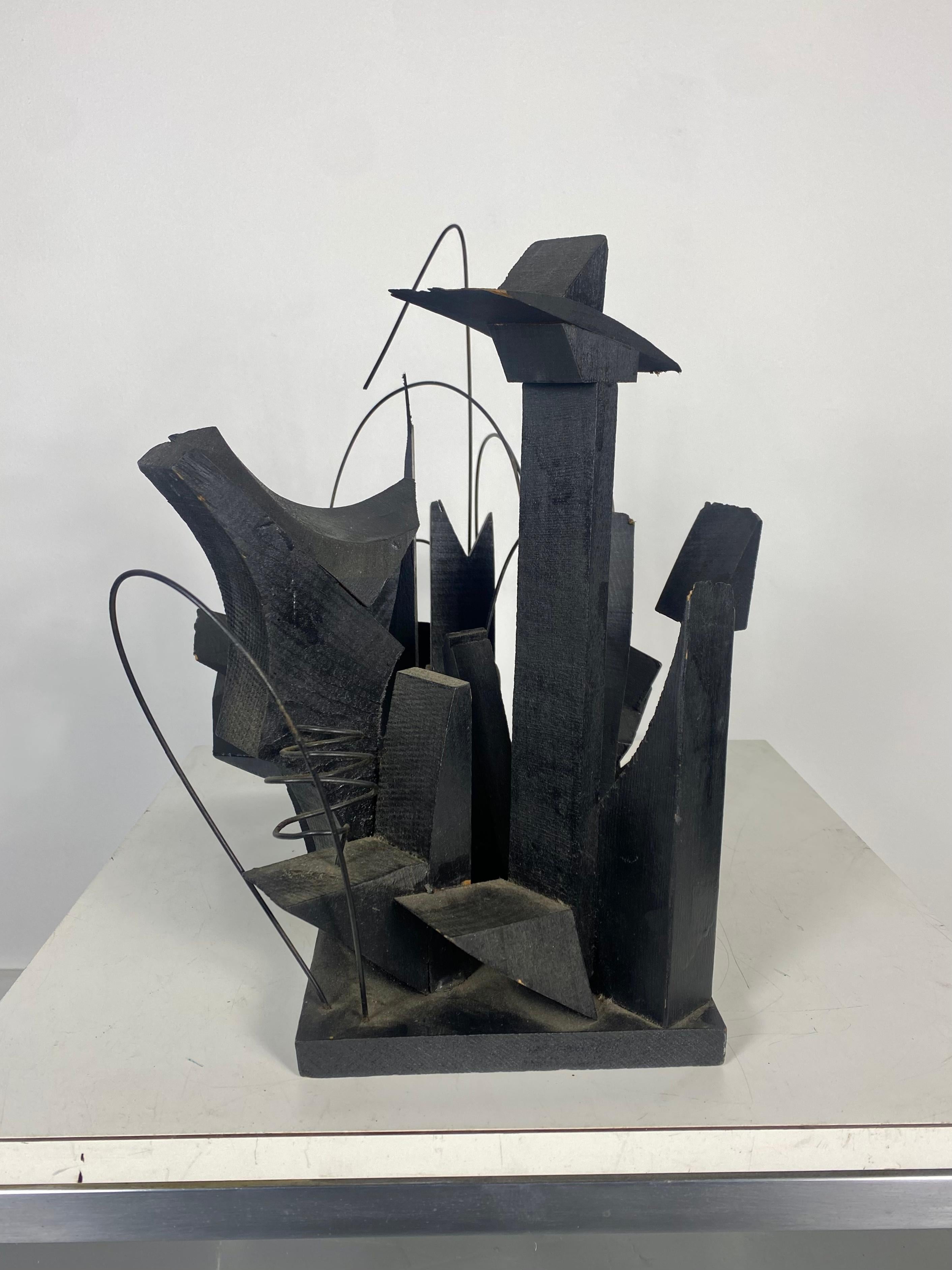 Late 20th Century Modernist Abstract Wood and Wire Sculpture Manner of Louise Nevelson For Sale