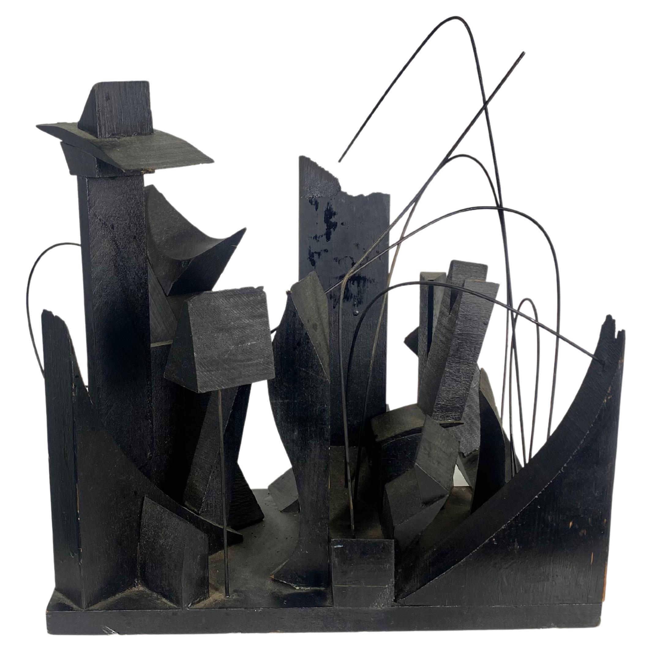 Modernist Abstract Wood and Wire Sculpture Manner of Louise Nevelson