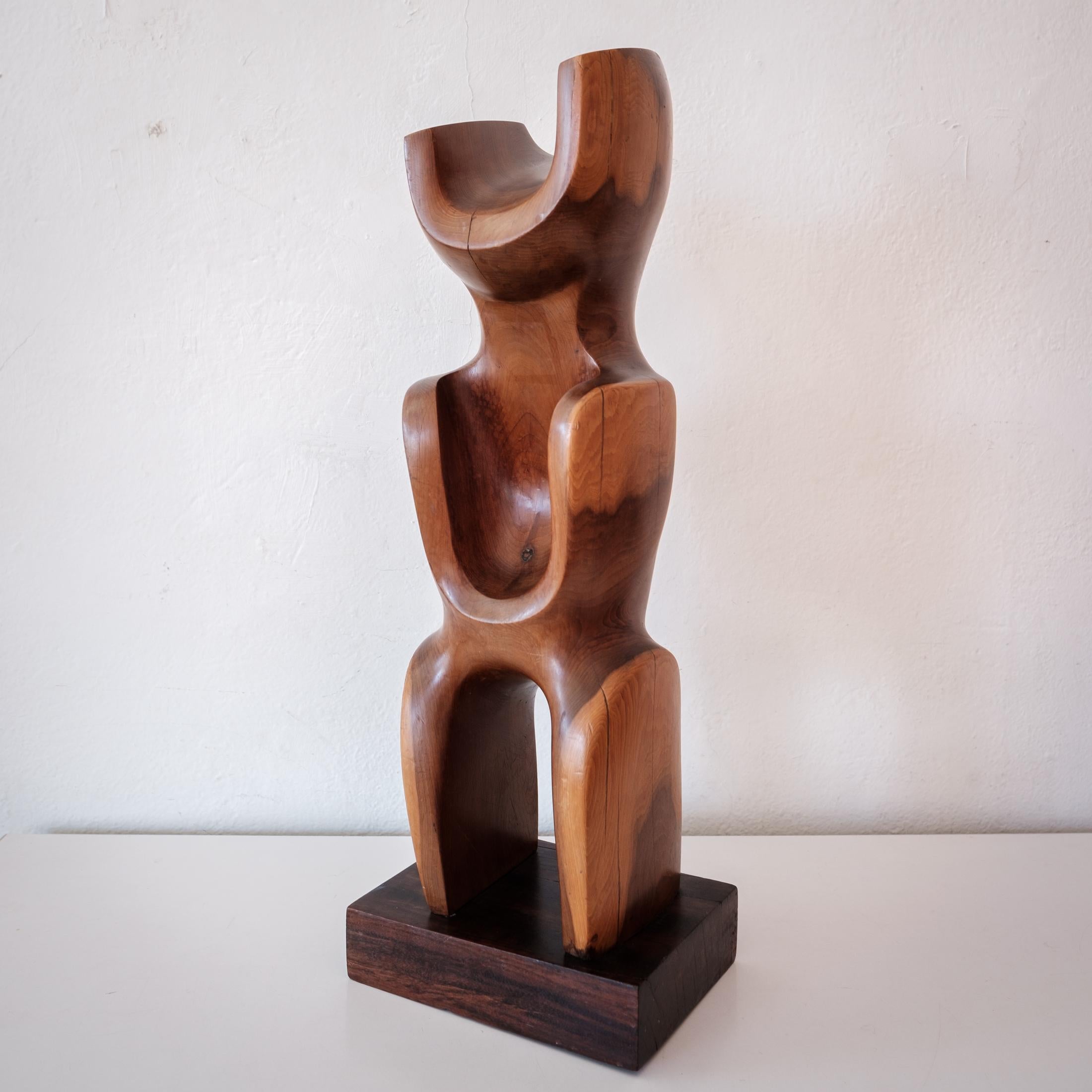 Amazing modernist abstract sculpture. Solid finely hand-carved solid wood. It appears to be unsigned.